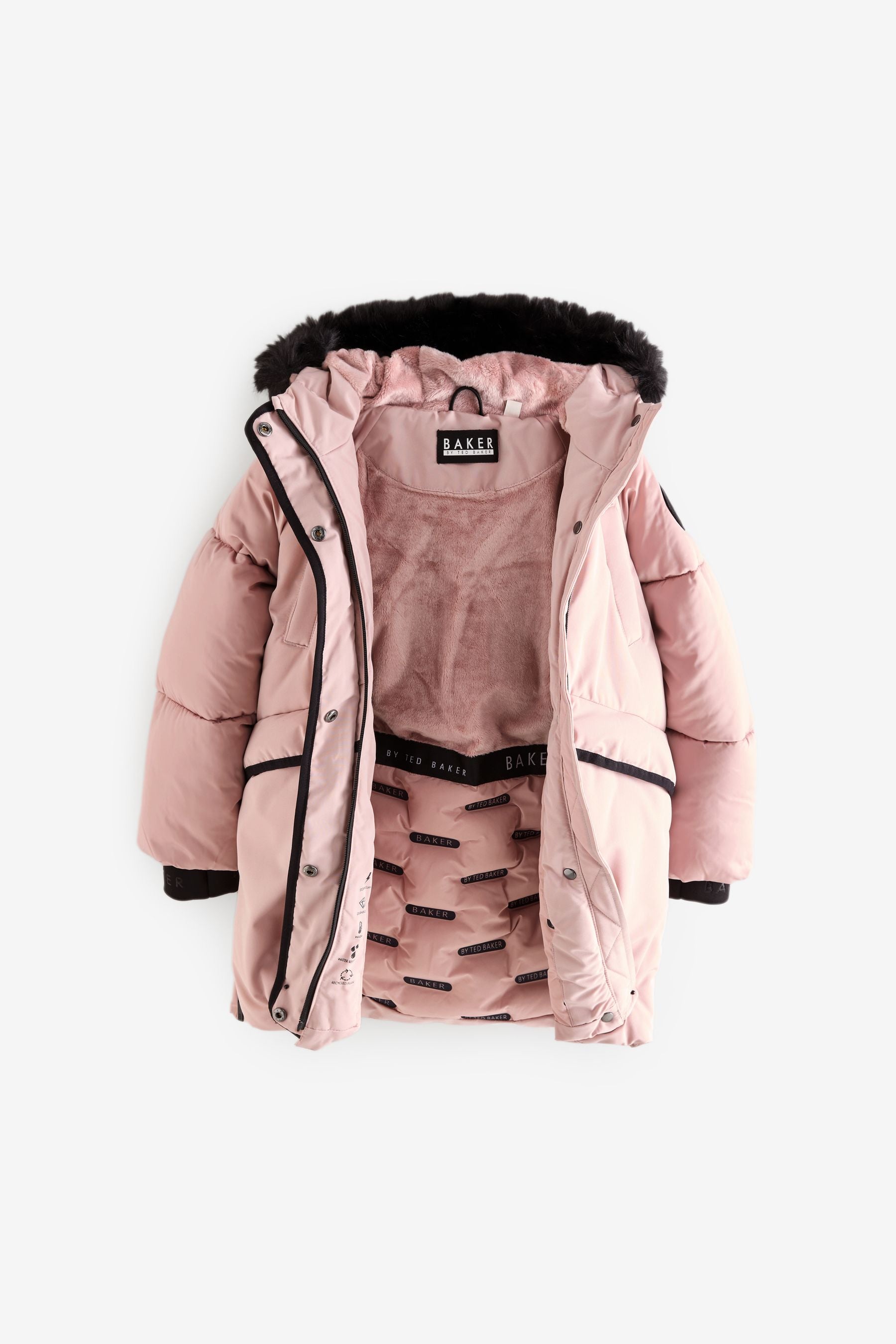 Baker by Ted Baker Pink Shower Resistant Padded Longline Parka