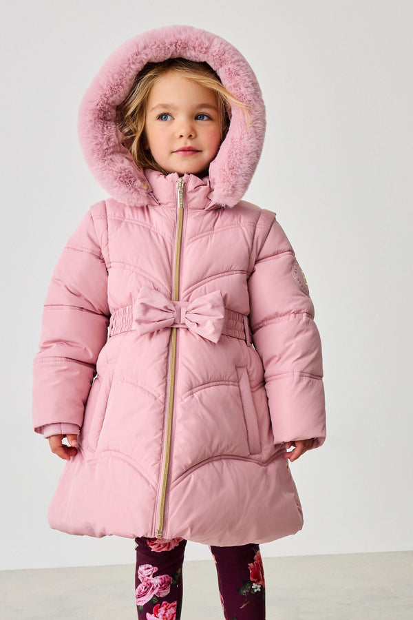 Pink Baker by Ted Baker Shower Resistant Pink Bow Belted Padded Coat