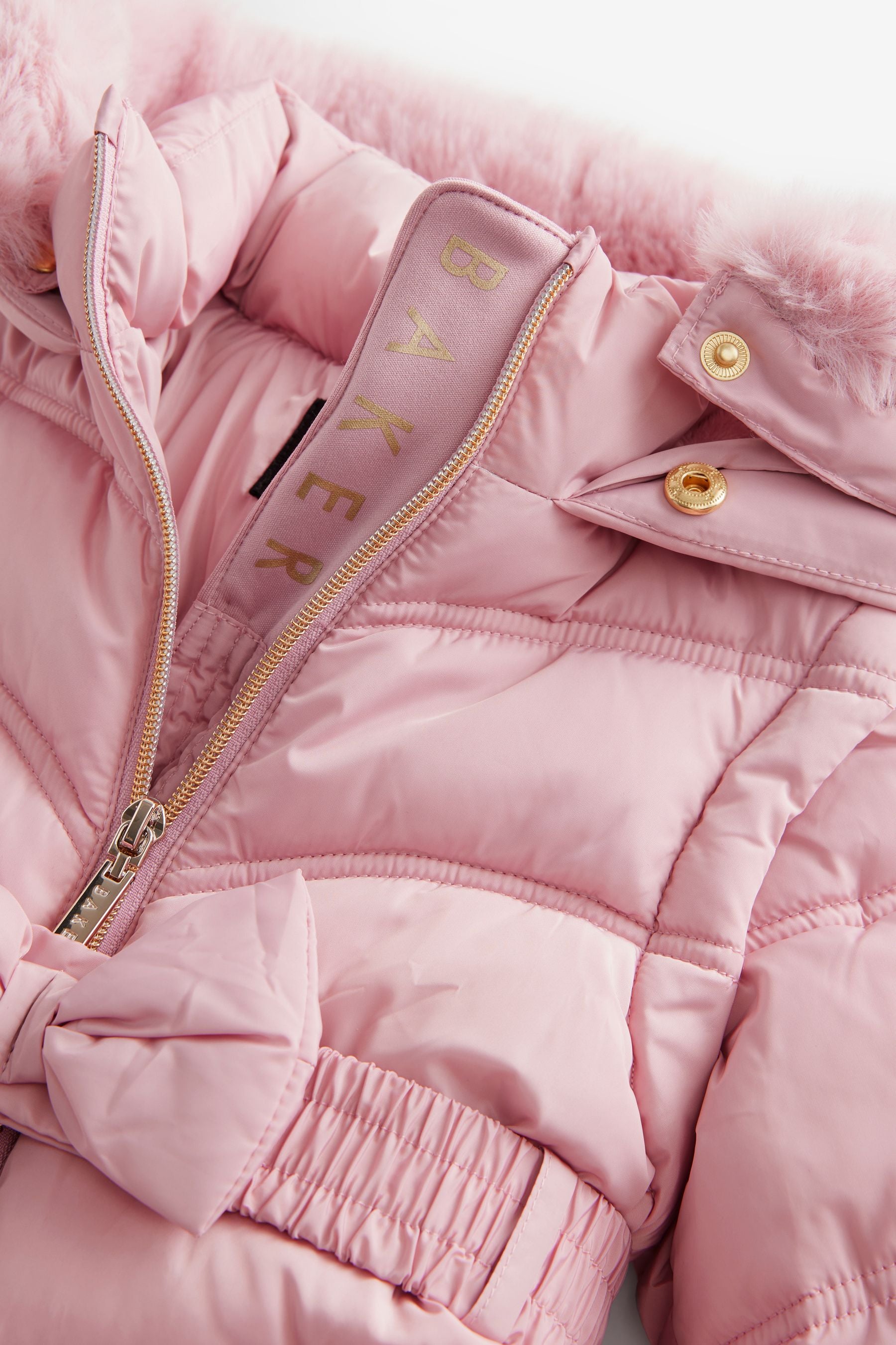 Baker by Ted Baker Shower Resistant Pink Bow Belted Padded Coat