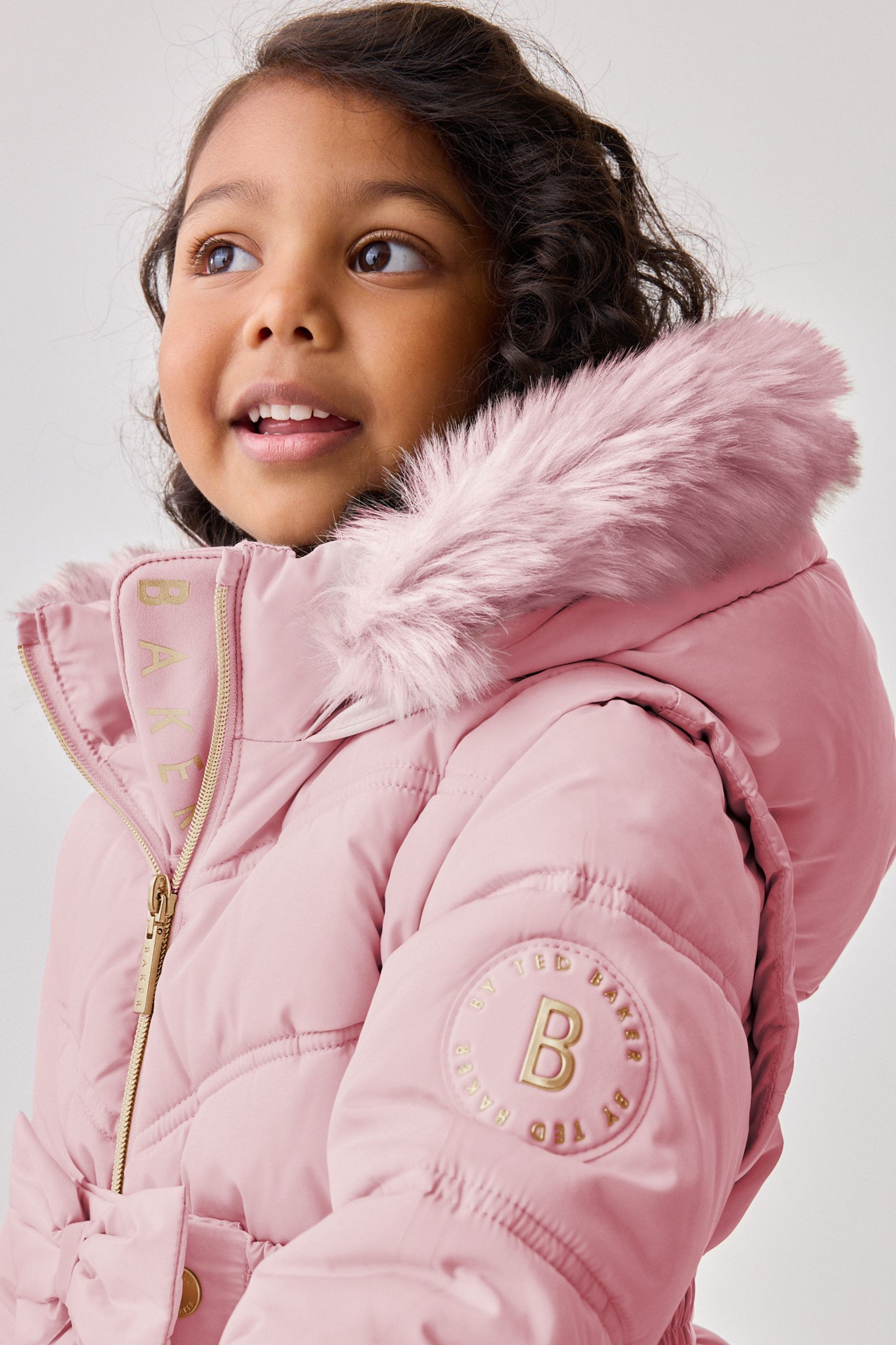 Baker by Ted Baker Shower Resistant Pink Bow Belted Padded Coat