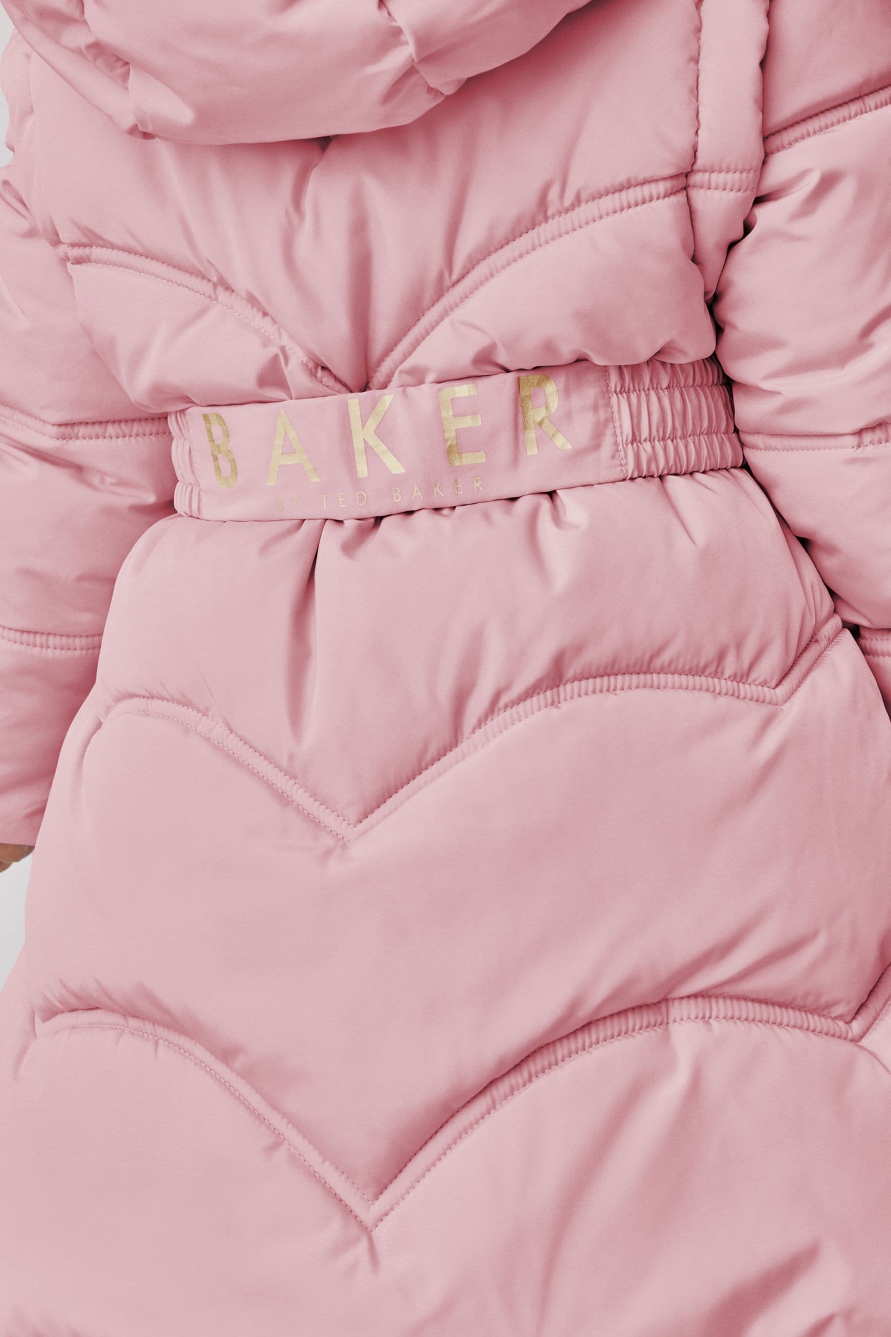 Baker by Ted Baker Shower Resistant Pink Bow Belted Padded Coat