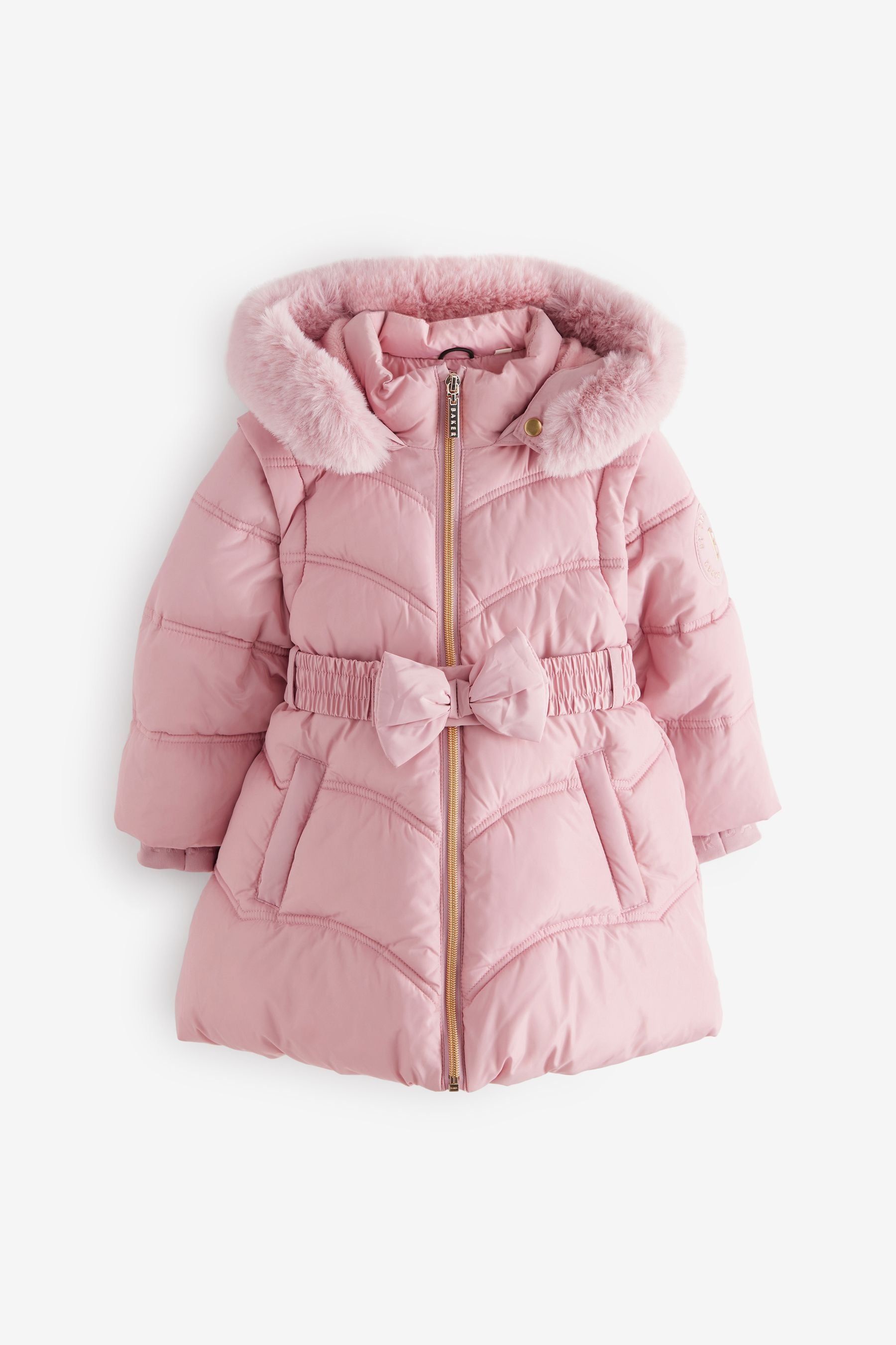 Baker by Ted Baker Shower Resistant Pink Bow Belted Padded Coat