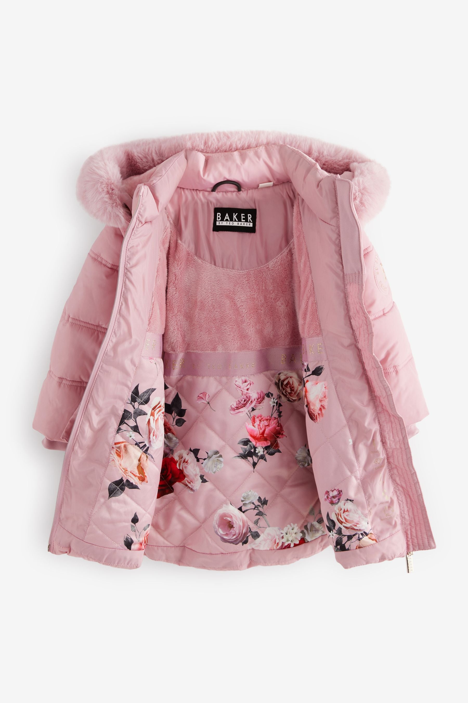 Baker by Ted Baker Shower Resistant Pink Bow Belted Padded Coat