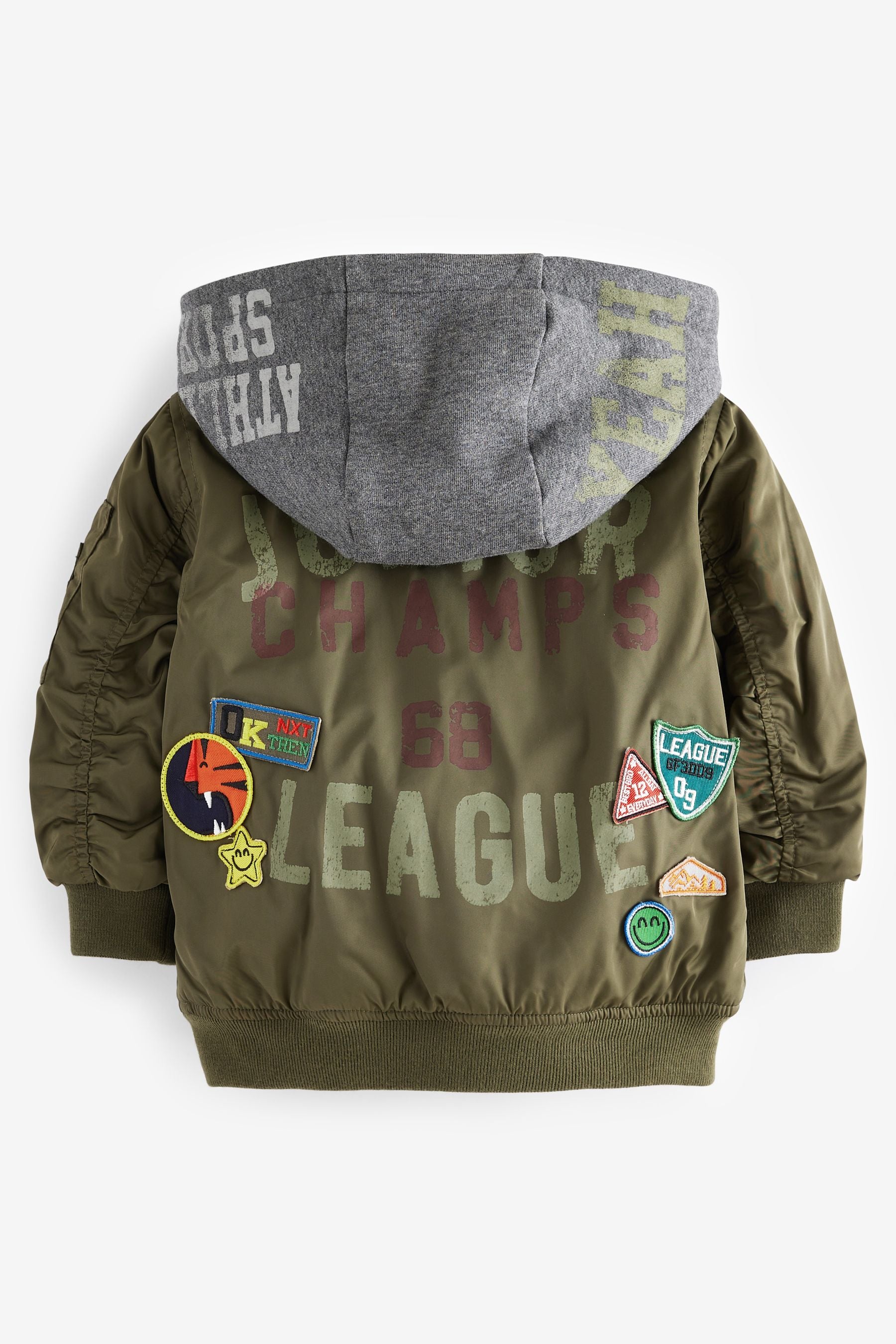 Khaki Green Badged Bomber Jacket with Jersey Hood (3mths-7yrs)