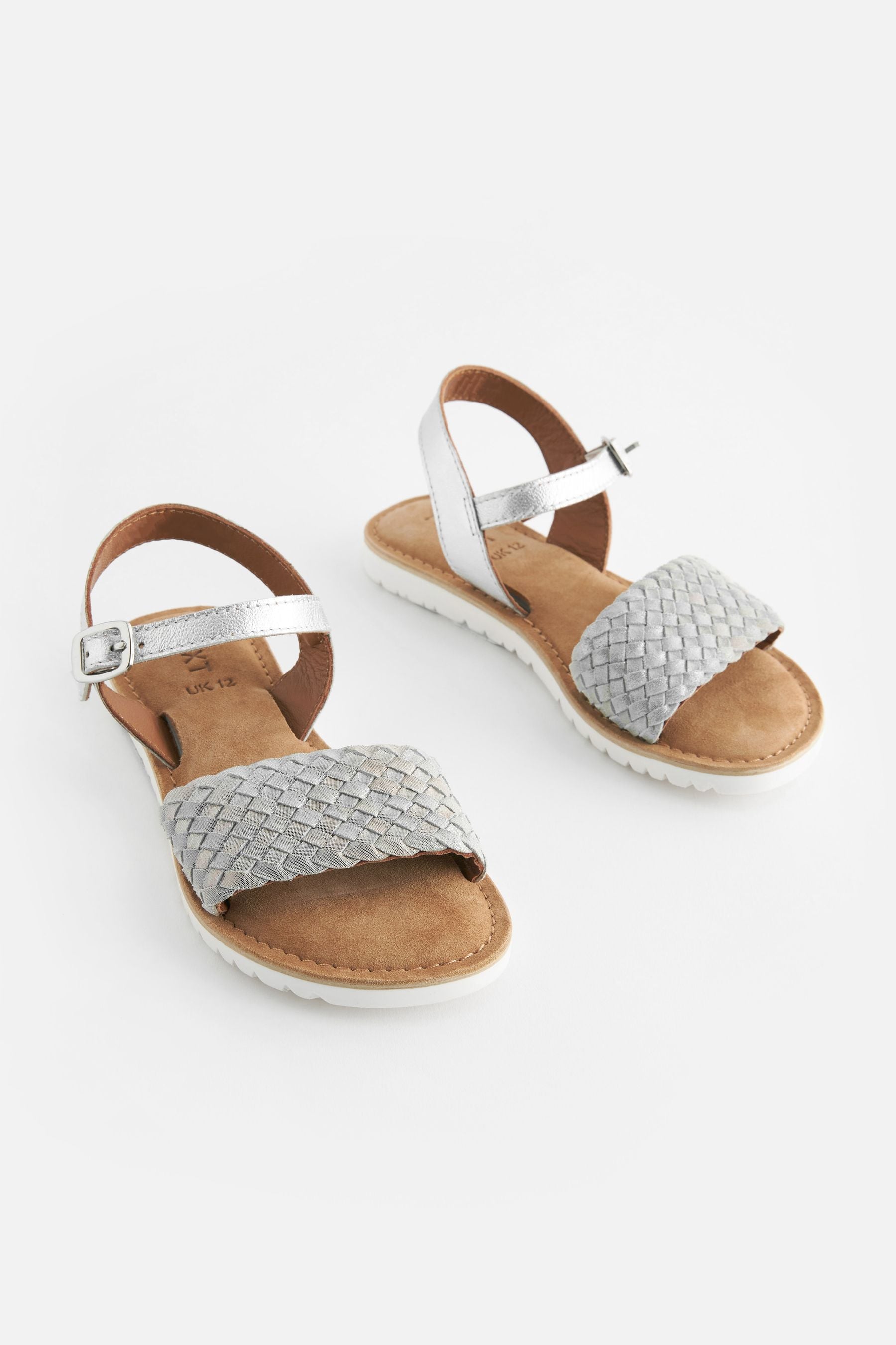 Silver Leather Woven Sandals