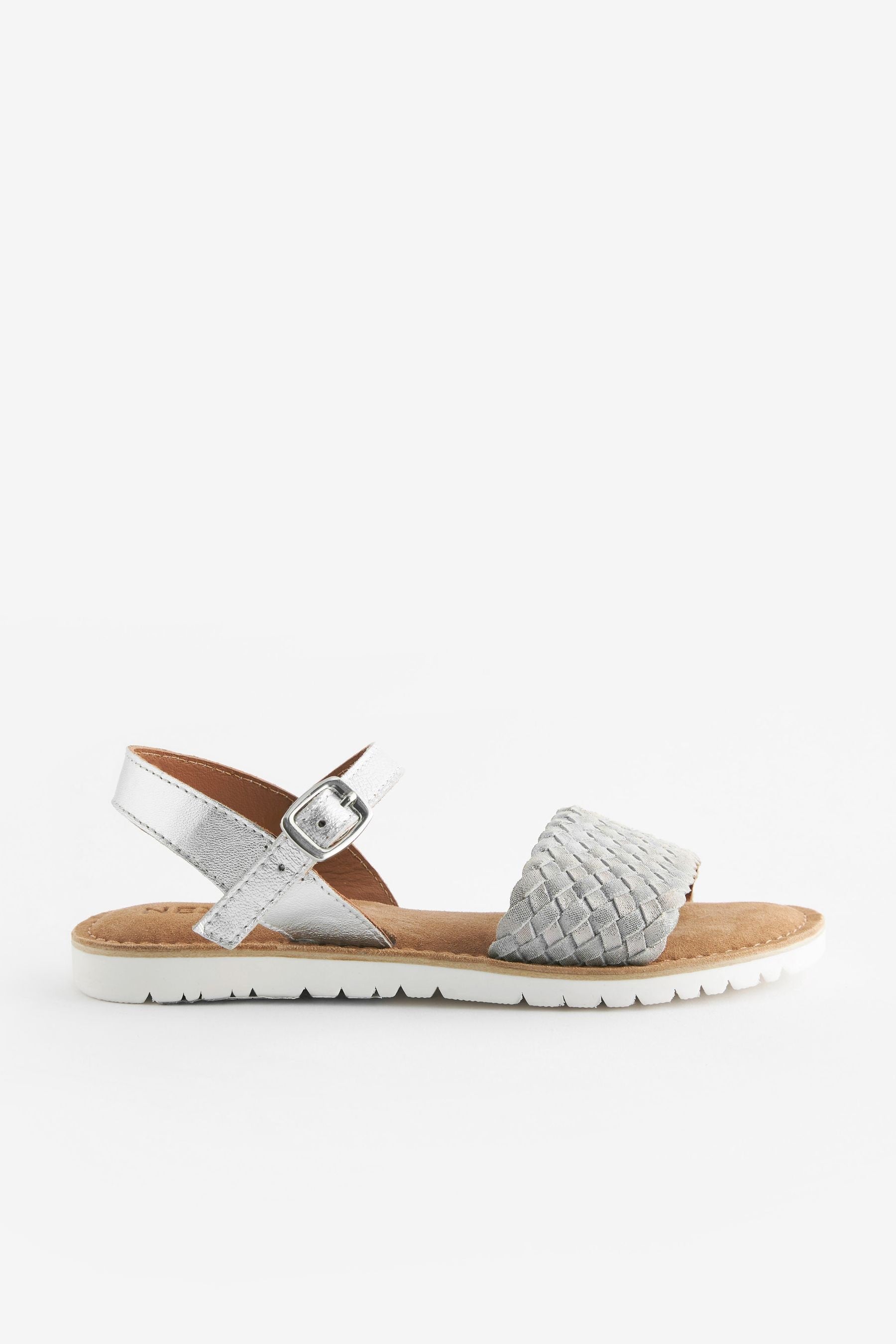 Silver Leather Woven Sandals