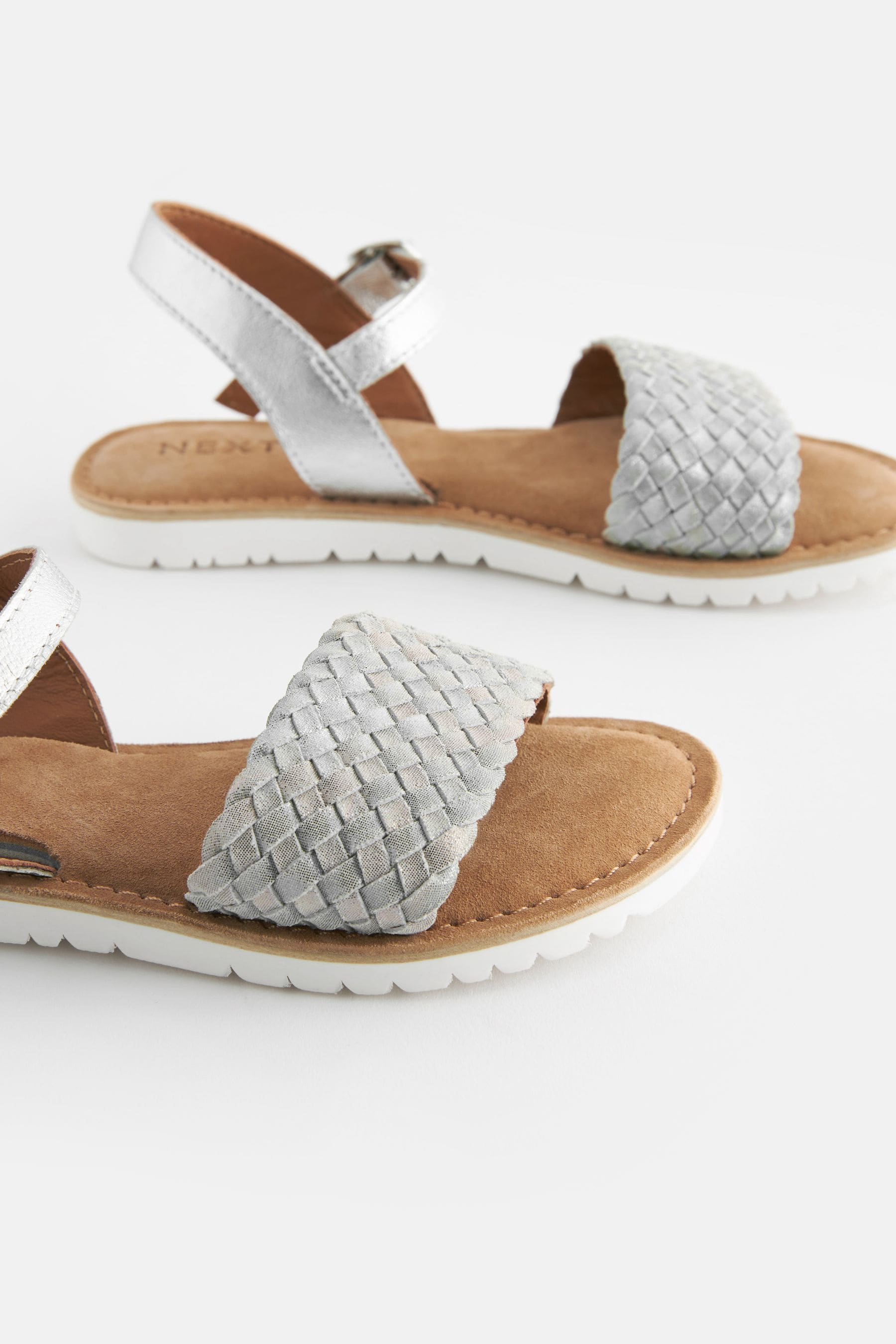 Silver Leather Woven Sandals