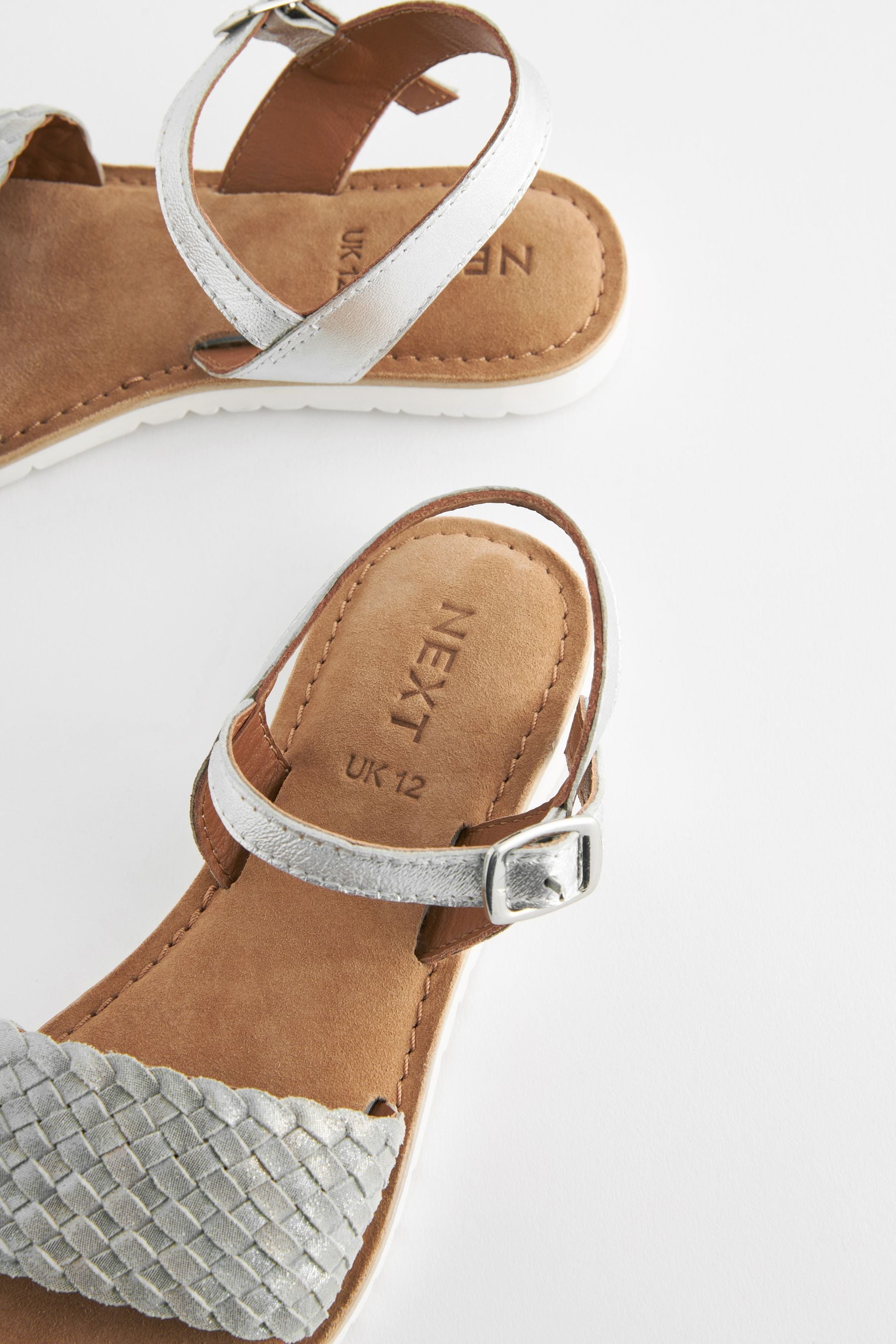 Silver Leather Woven Sandals