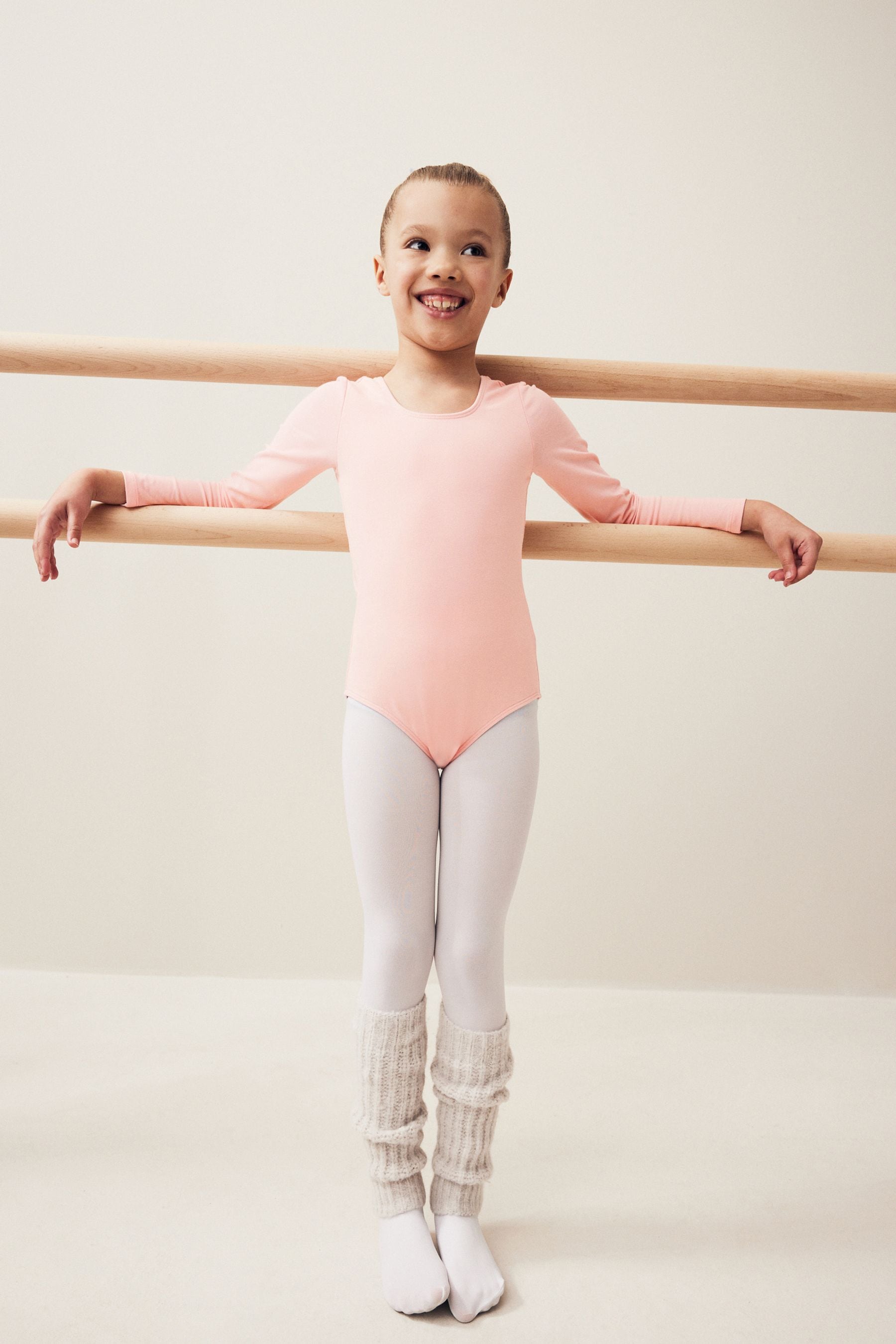 Pink Stretch Long Sleeve Leotard Bodysuit (2-10yrs)