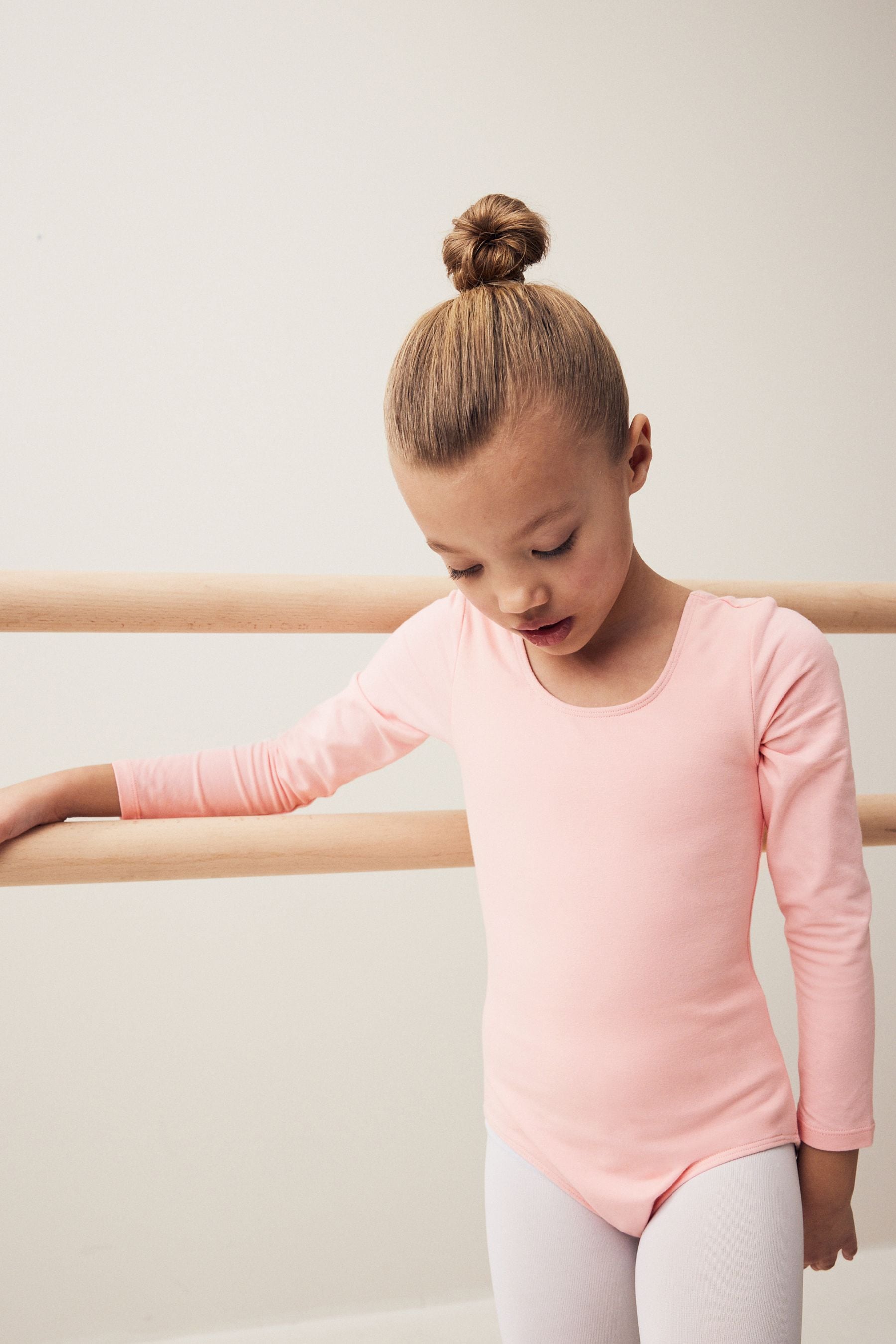 Pink Stretch Long Sleeve Leotard Bodysuit (2-10yrs)