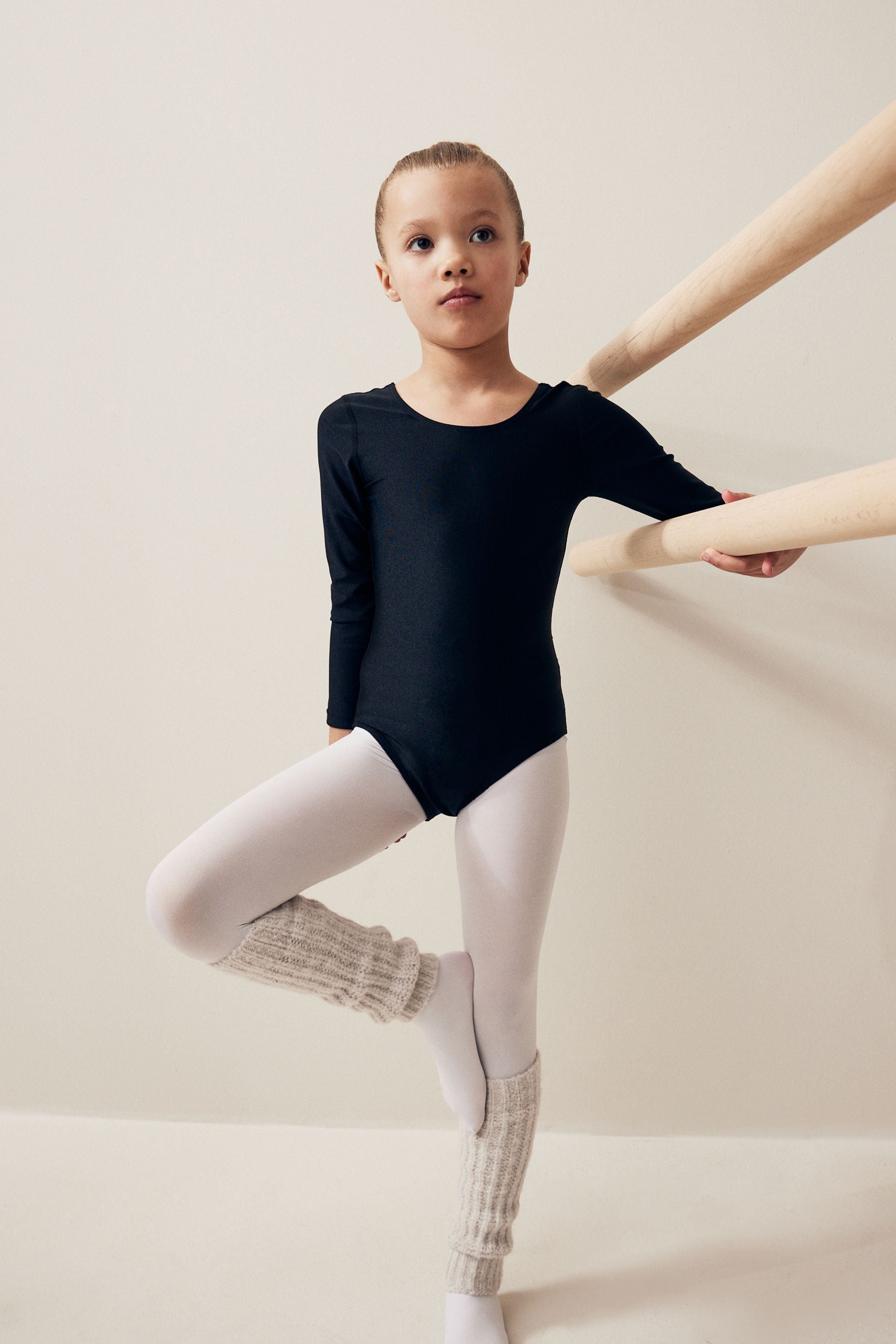 Black Stretch Long Sleeve Leotard Bodysuit (2-10yrs)