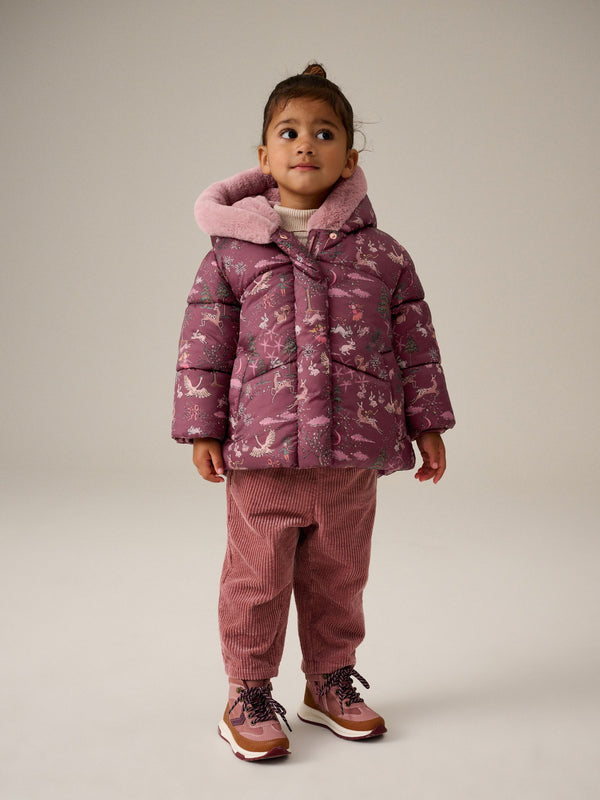 Berry Red Shower Resistant Faux Fur Lined Hooded Padded Coat (3mths-7yrs)