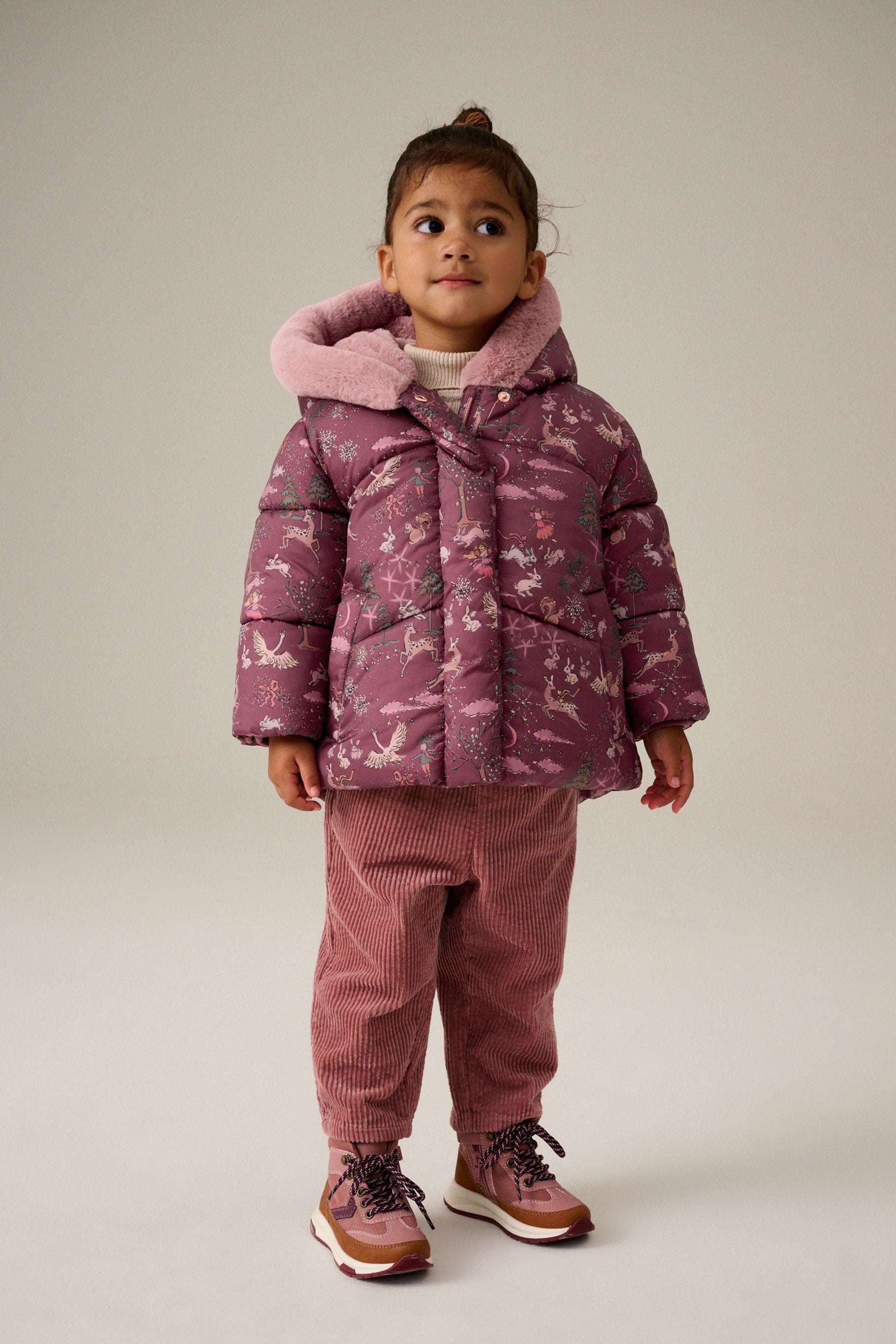 Berry Red Shower Resistant Faux Fur Lined Hooded Padded Coat (3mths-7yrs)