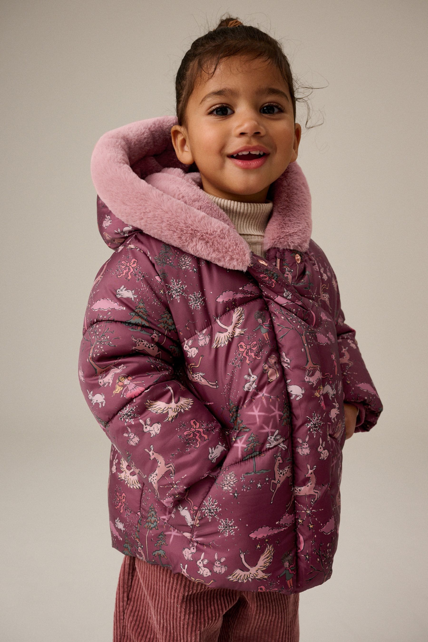 Berry Red Shower Resistant Faux Fur Lined Hooded Padded Coat (3mths-7yrs)