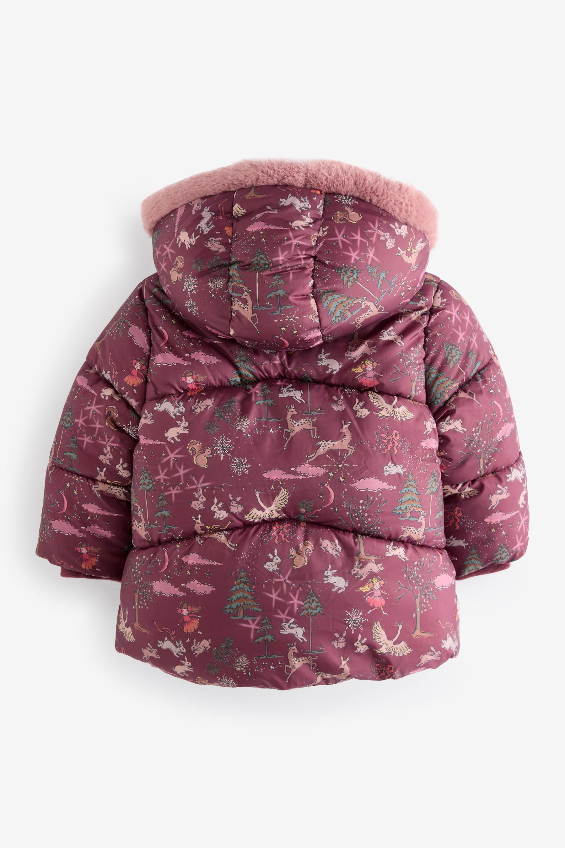 Berry Red Shower Resistant Faux Fur Lined Hooded Padded Coat (3mths-7yrs)