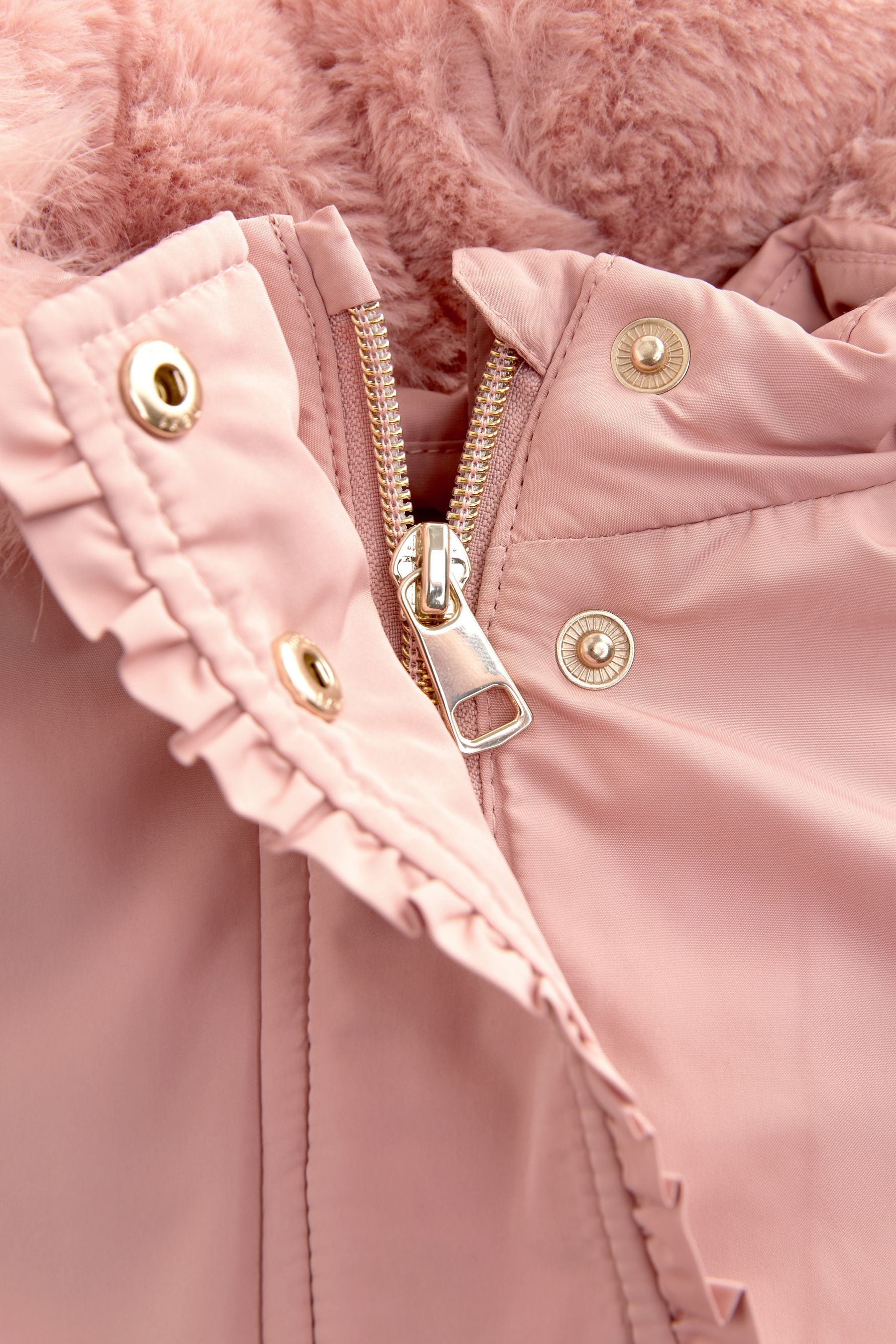 Pink Shower Resistant Frill Pocket Parka Coat (3mths-7yrs)