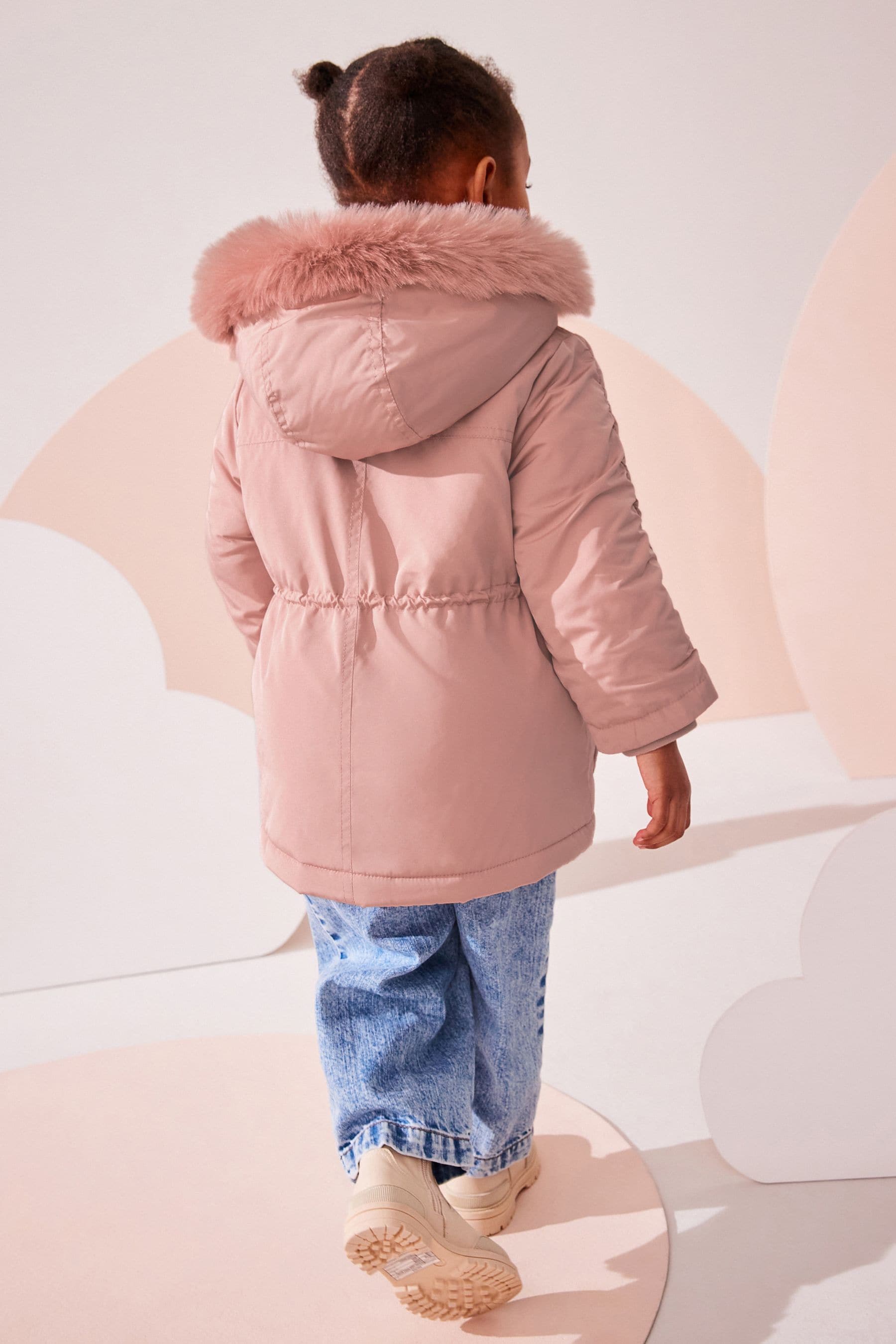 Pink Shower Resistant Frill Pocket Parka Coat (3mths-7yrs)