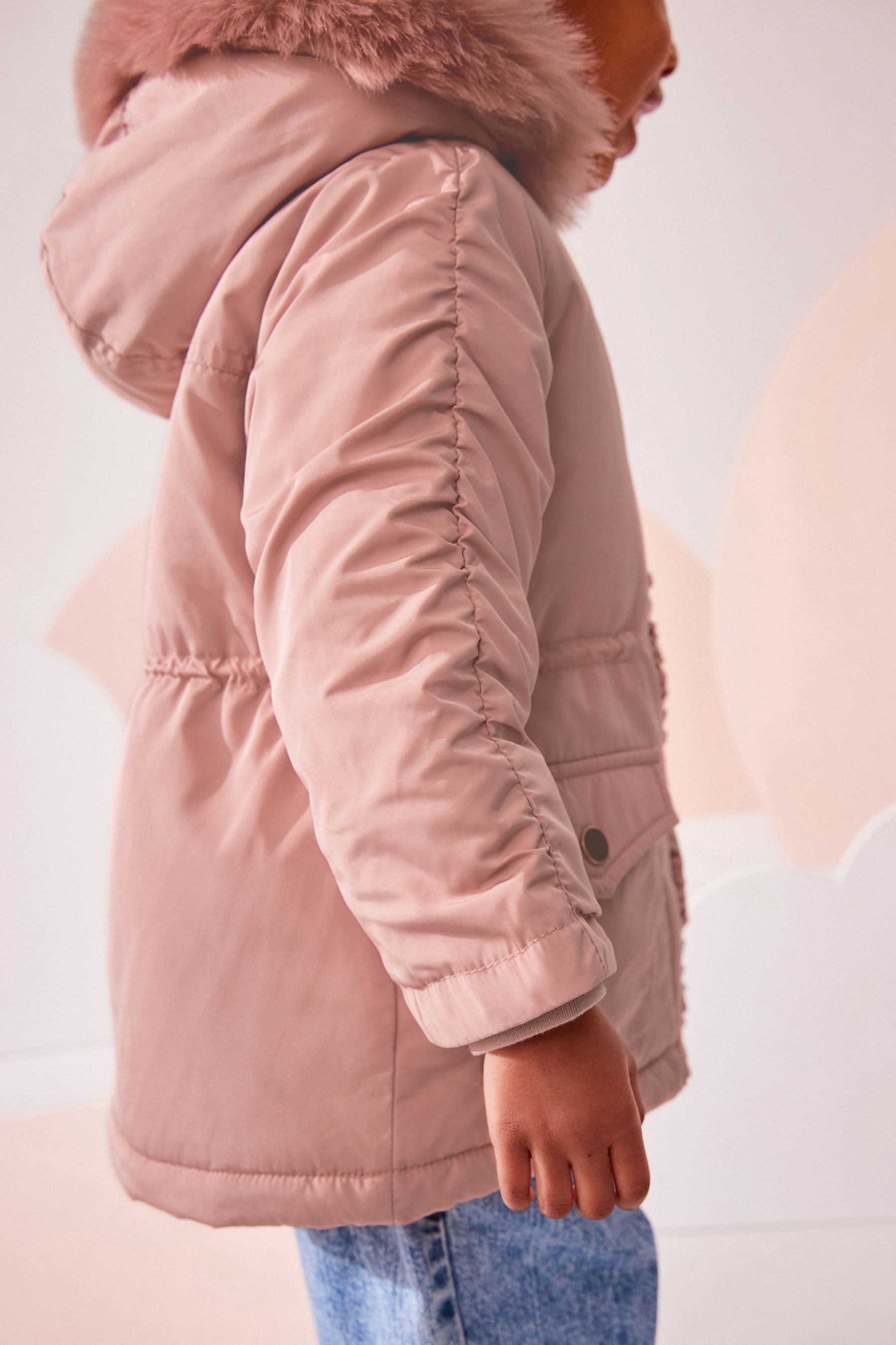 Pink Shower Resistant Frill Pocket Parka Coat (3mths-7yrs)