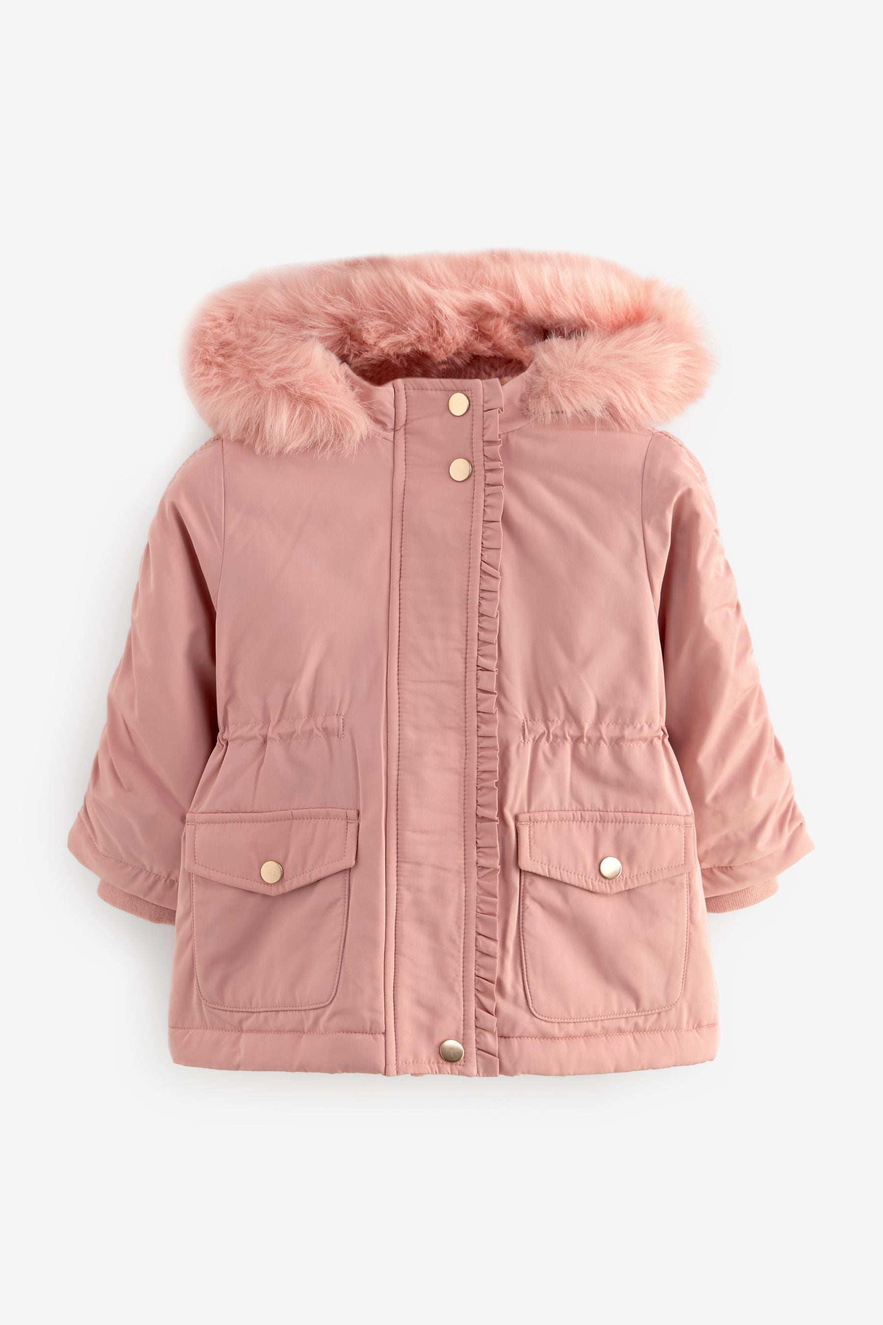 Pink Shower Resistant Frill Pocket Parka Coat (3mths-7yrs)