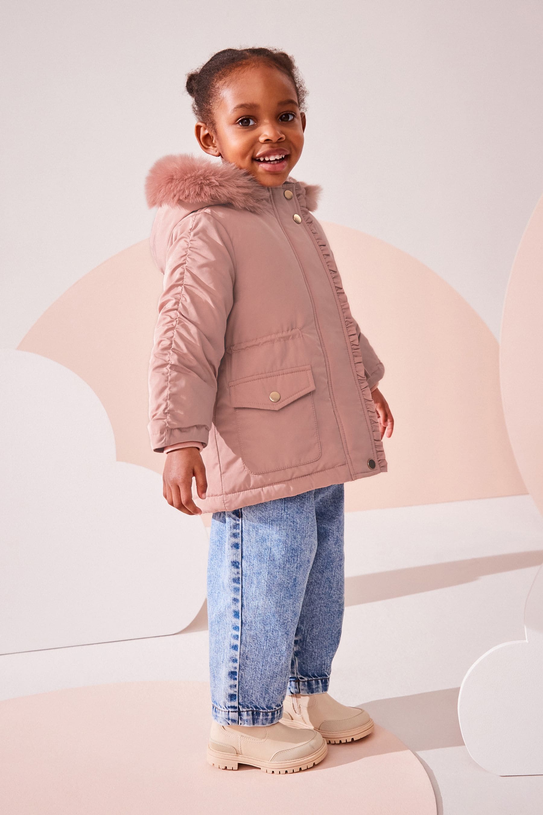 Pink Shower Resistant Frill Pocket Parka Coat (3mths-7yrs)