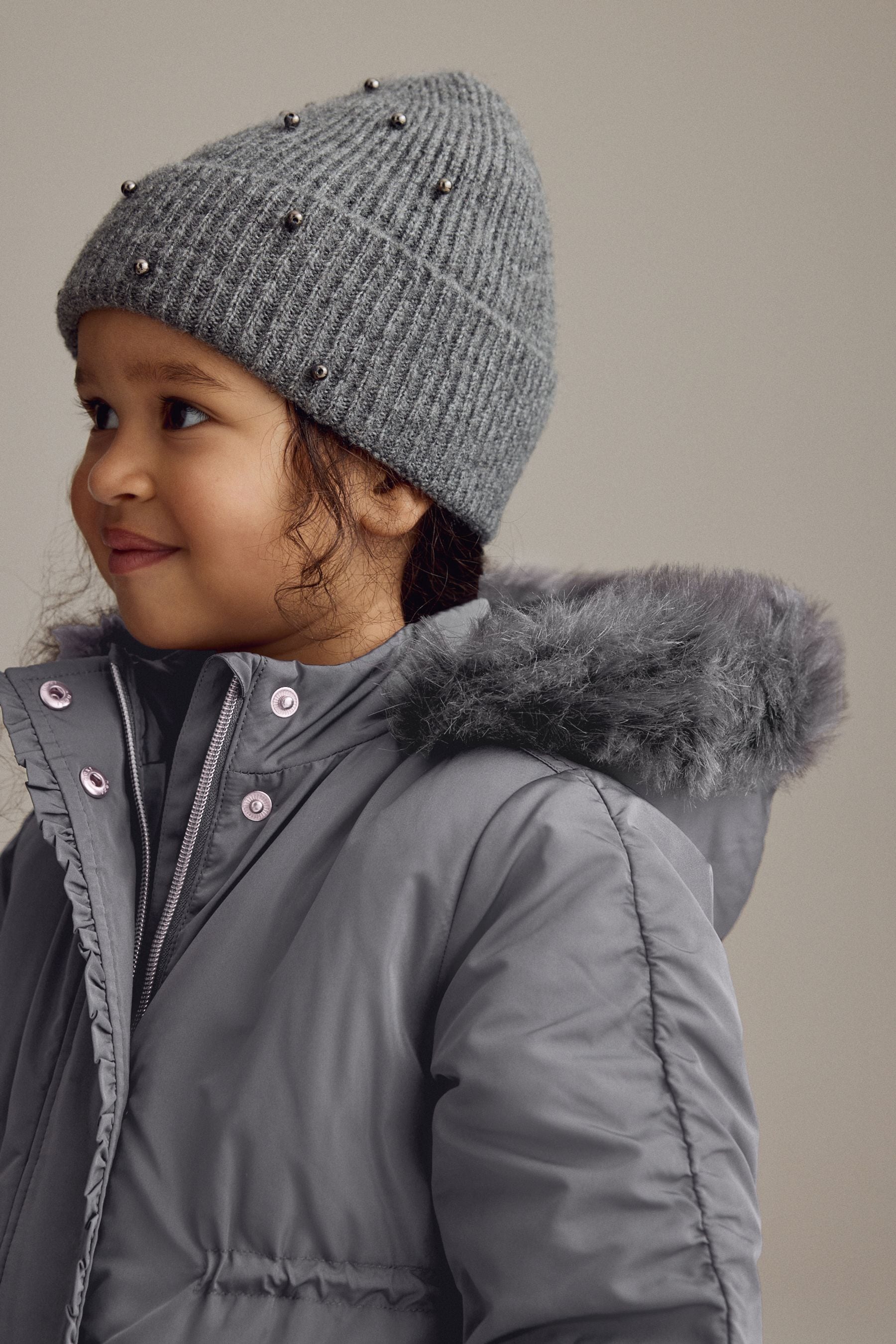 Charcoal Grey Shower Resistant Frill Pocket Parka Coat (3mths-7yrs)