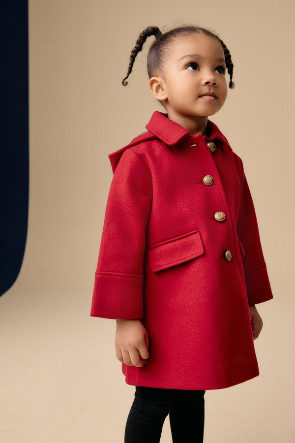 Red Single Breasted Hooded Coat with Wool (3mths-10yrs)