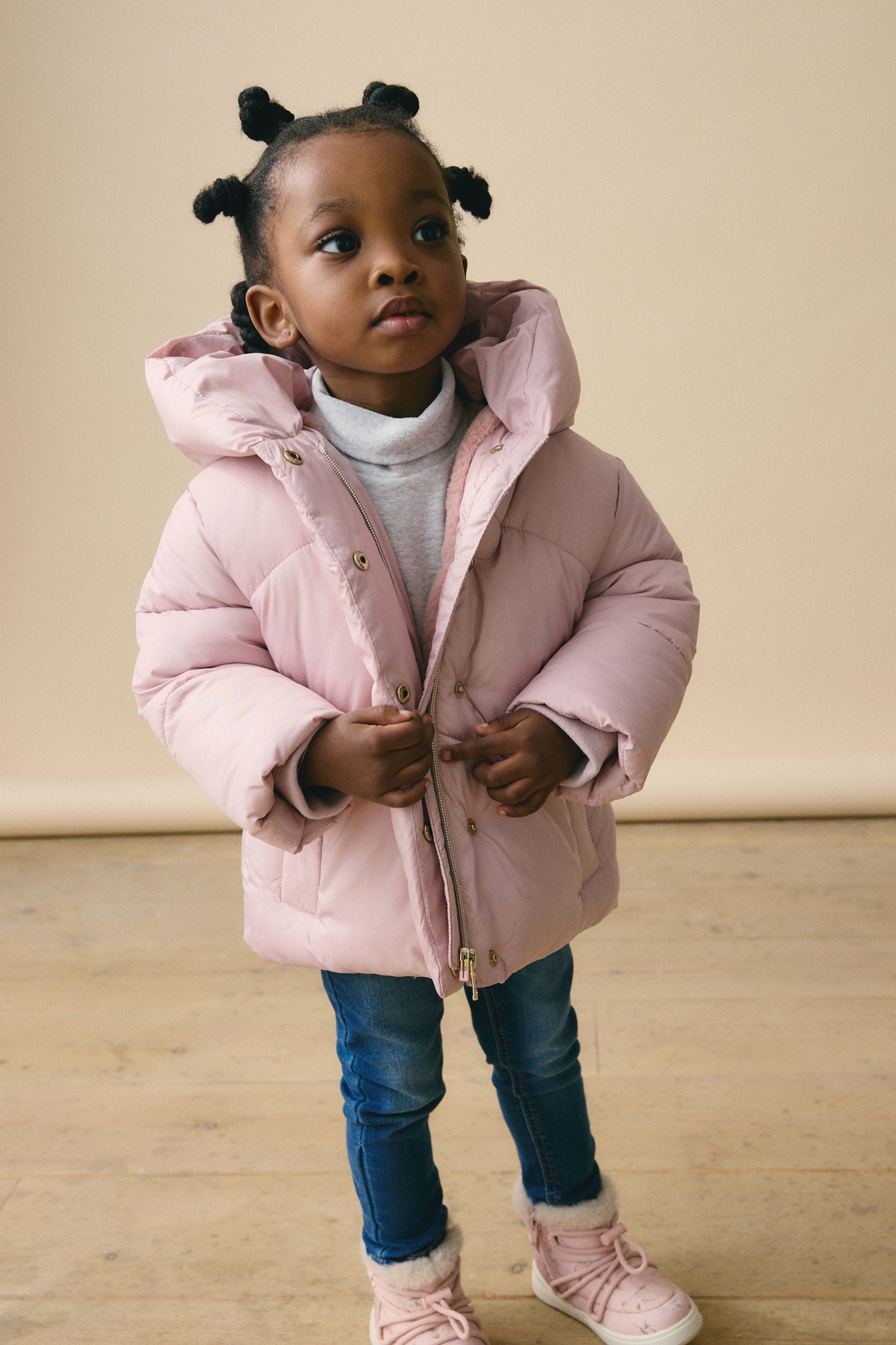 Pink Shower Resistant Faux Fur Lined Hooded Padded Coat (3mths-7yrs)