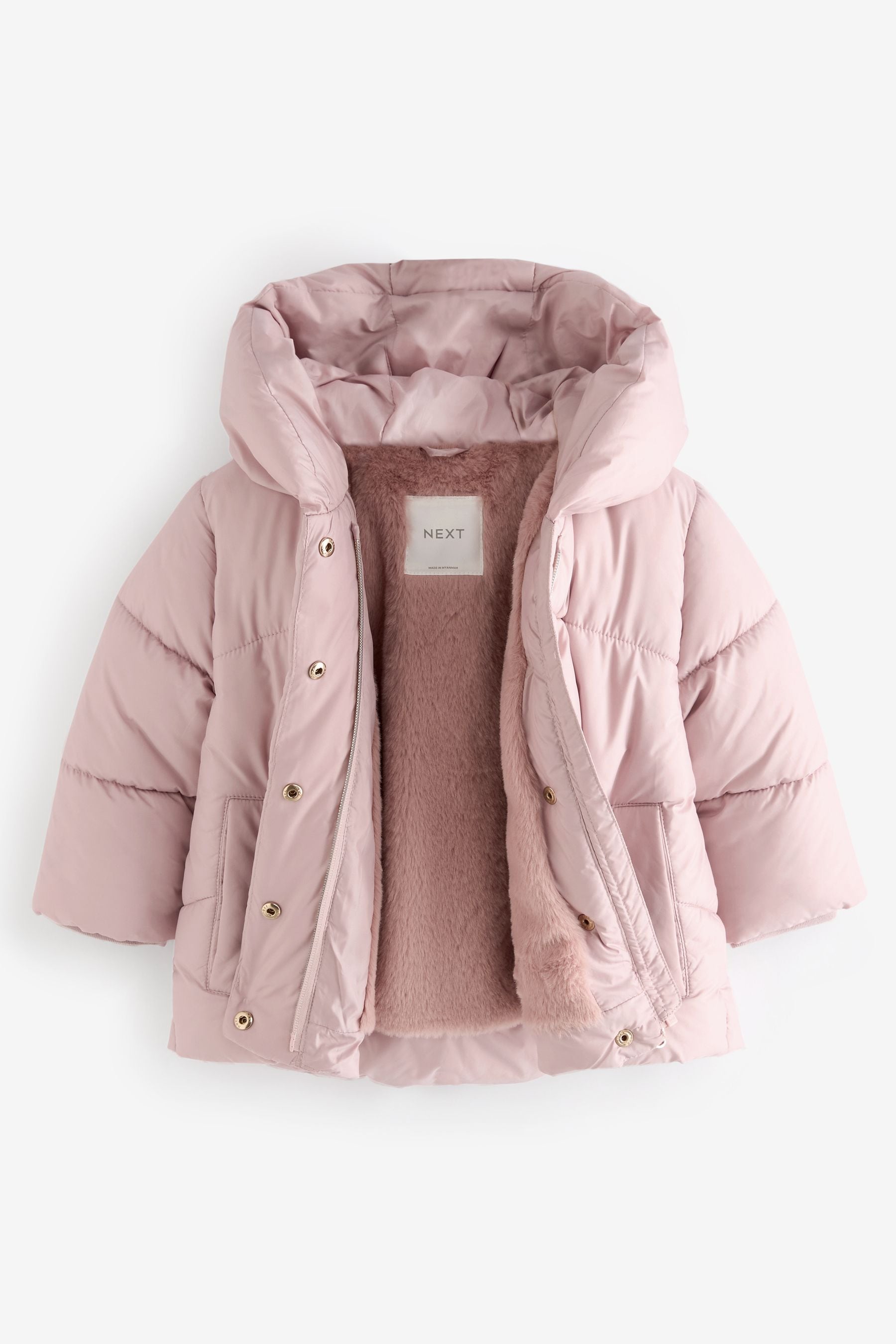 Pink Shower Resistant Faux Fur Lined Hooded Padded Coat (3mths-7yrs)