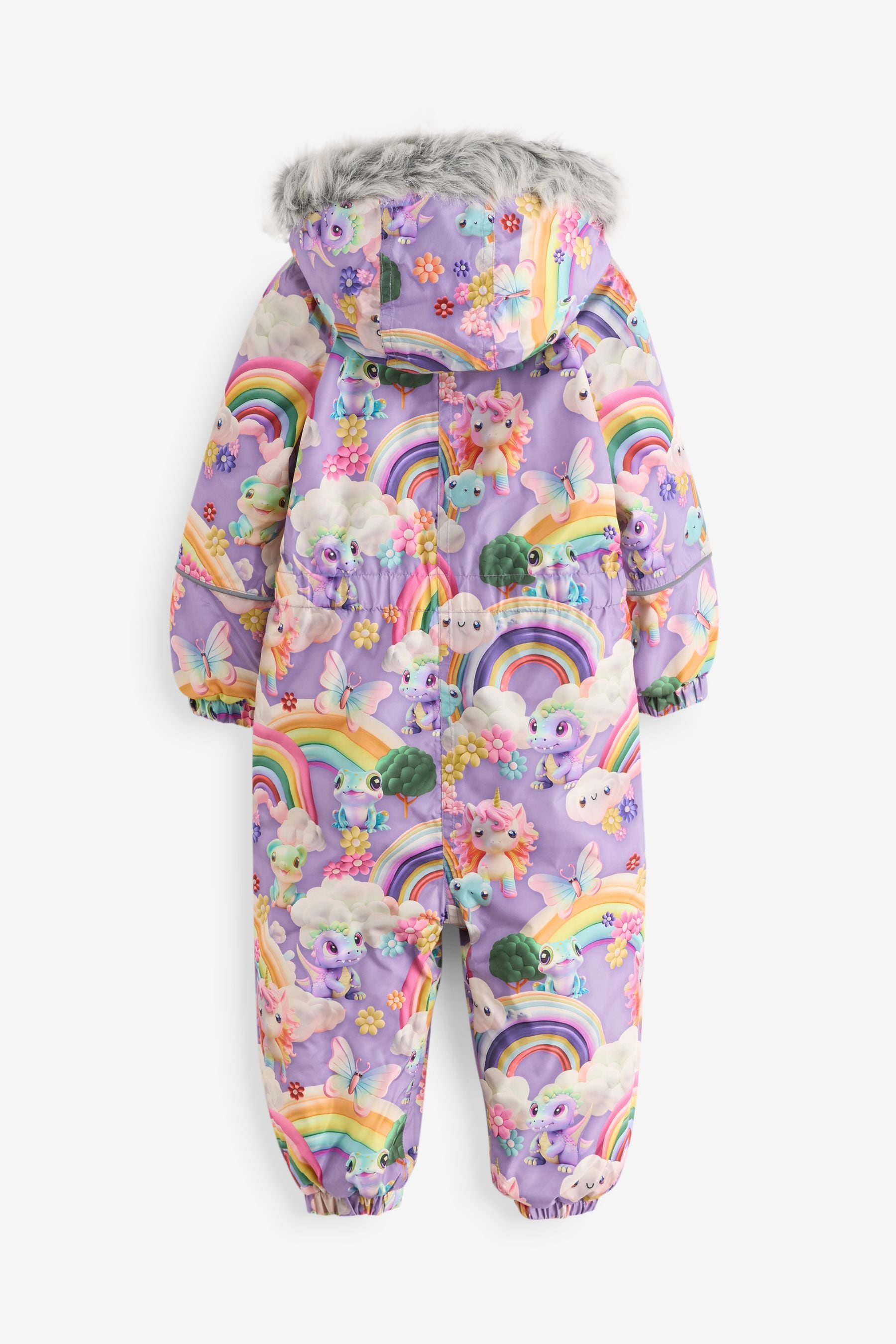 Purple Unicorn Waterproof Faux Fur Trim Printed Snowsuit (3mths-7yrs)