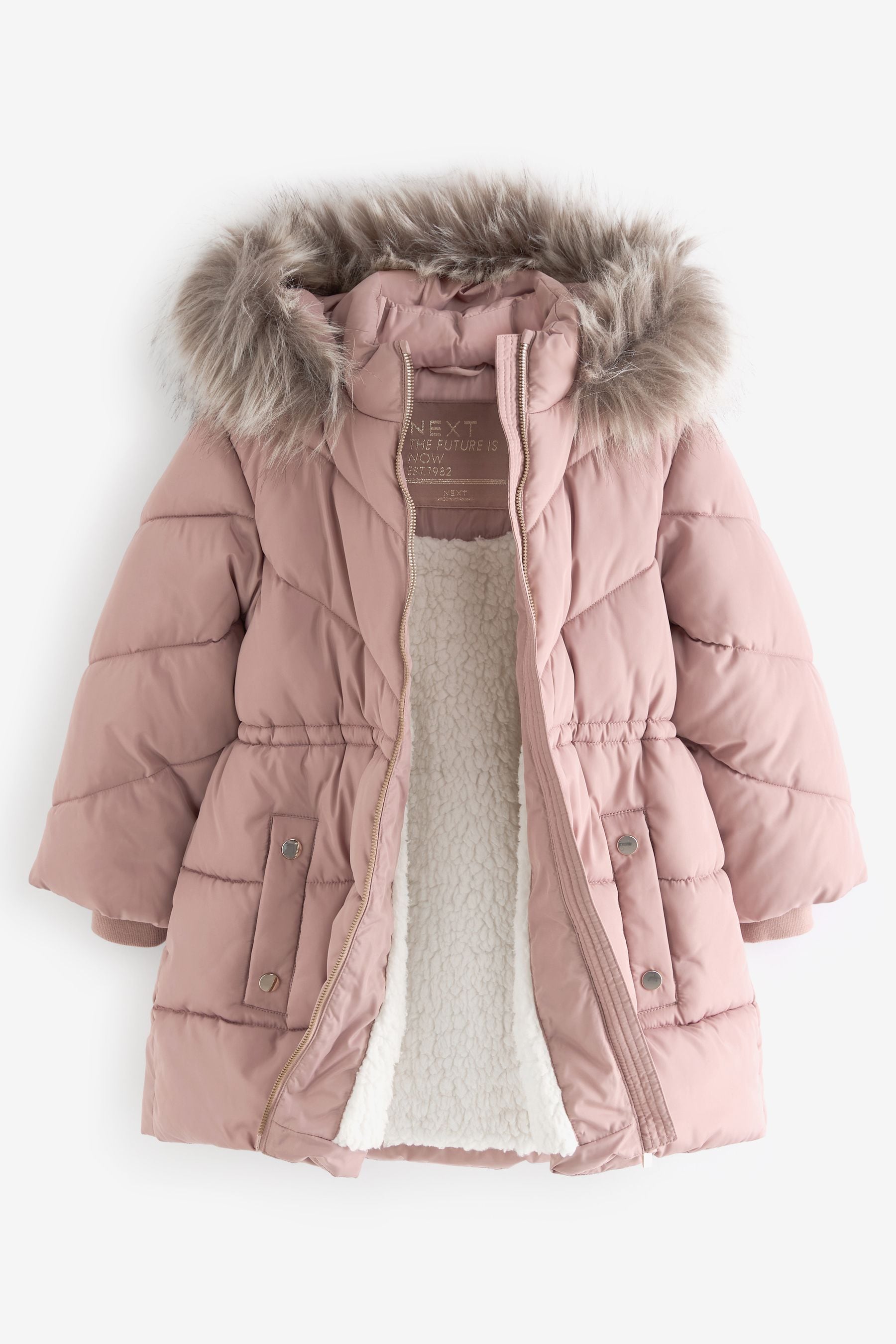 Toffee Pink Shower Resistant Faux Fur Trim Padded Coat (3-16yrs)