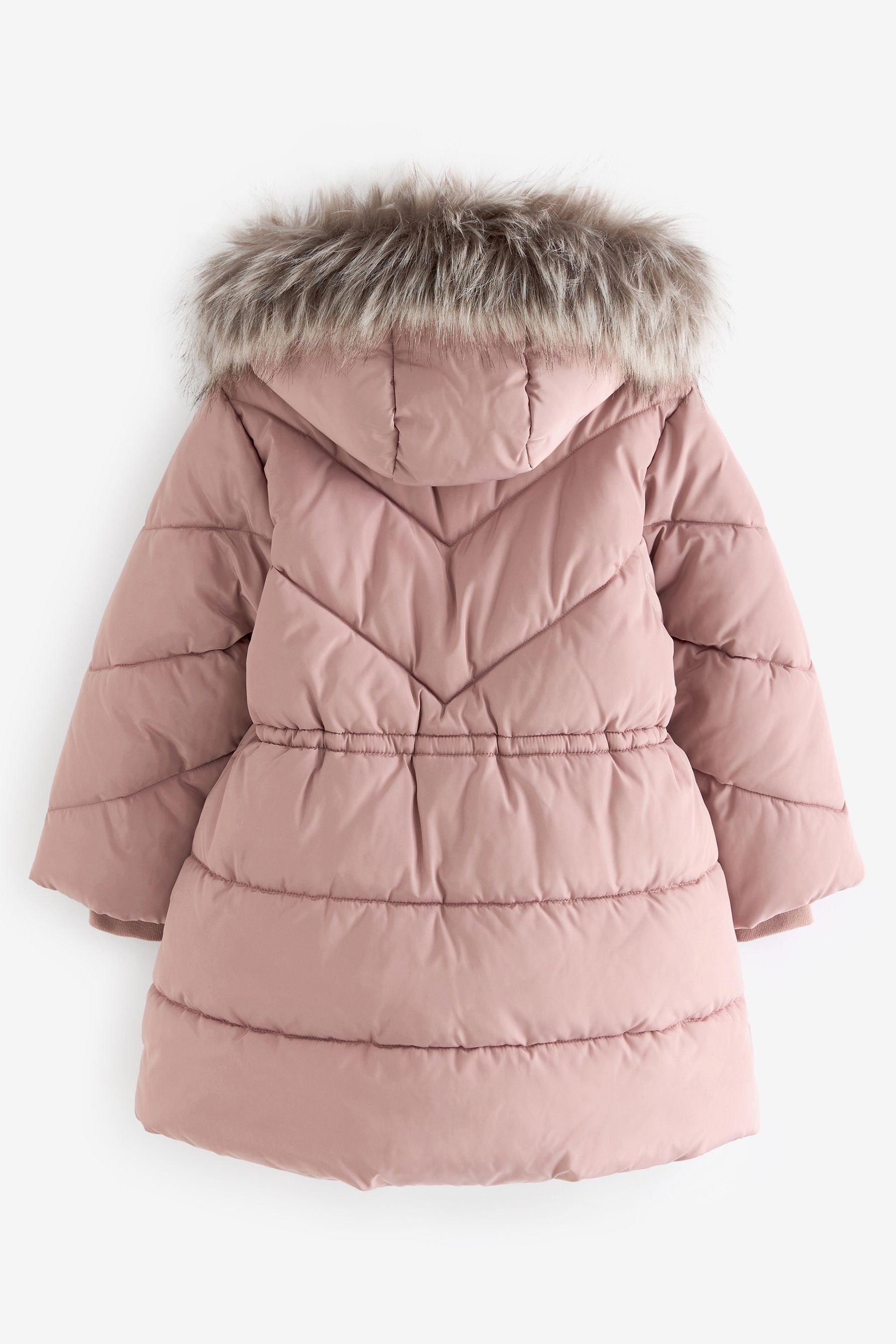 Toffee Pink Shower Resistant Faux Fur Trim Padded Coat (3-16yrs)