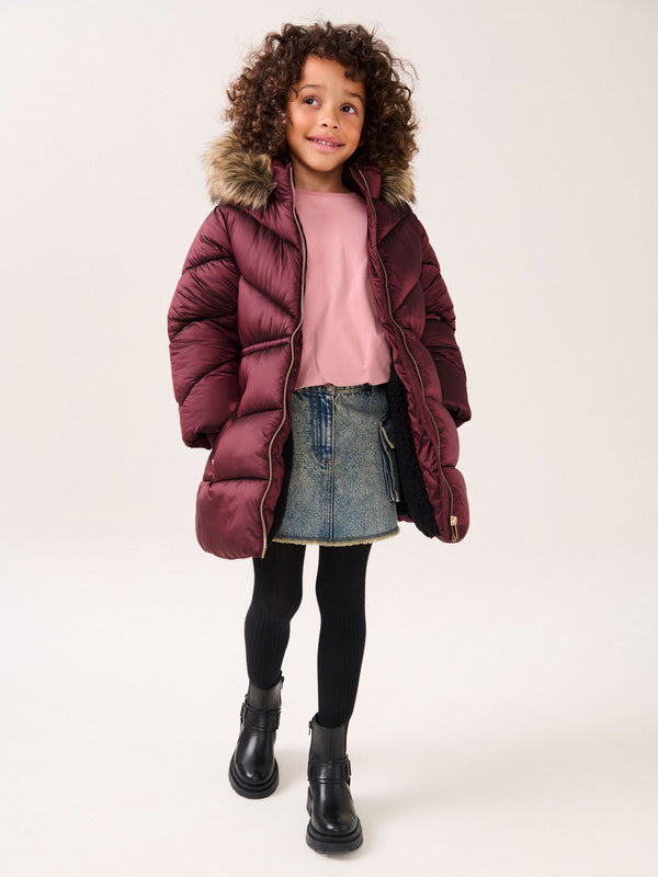 Berry Shower Resistant Faux Fur Trim Padded Coat (3-16yrs)