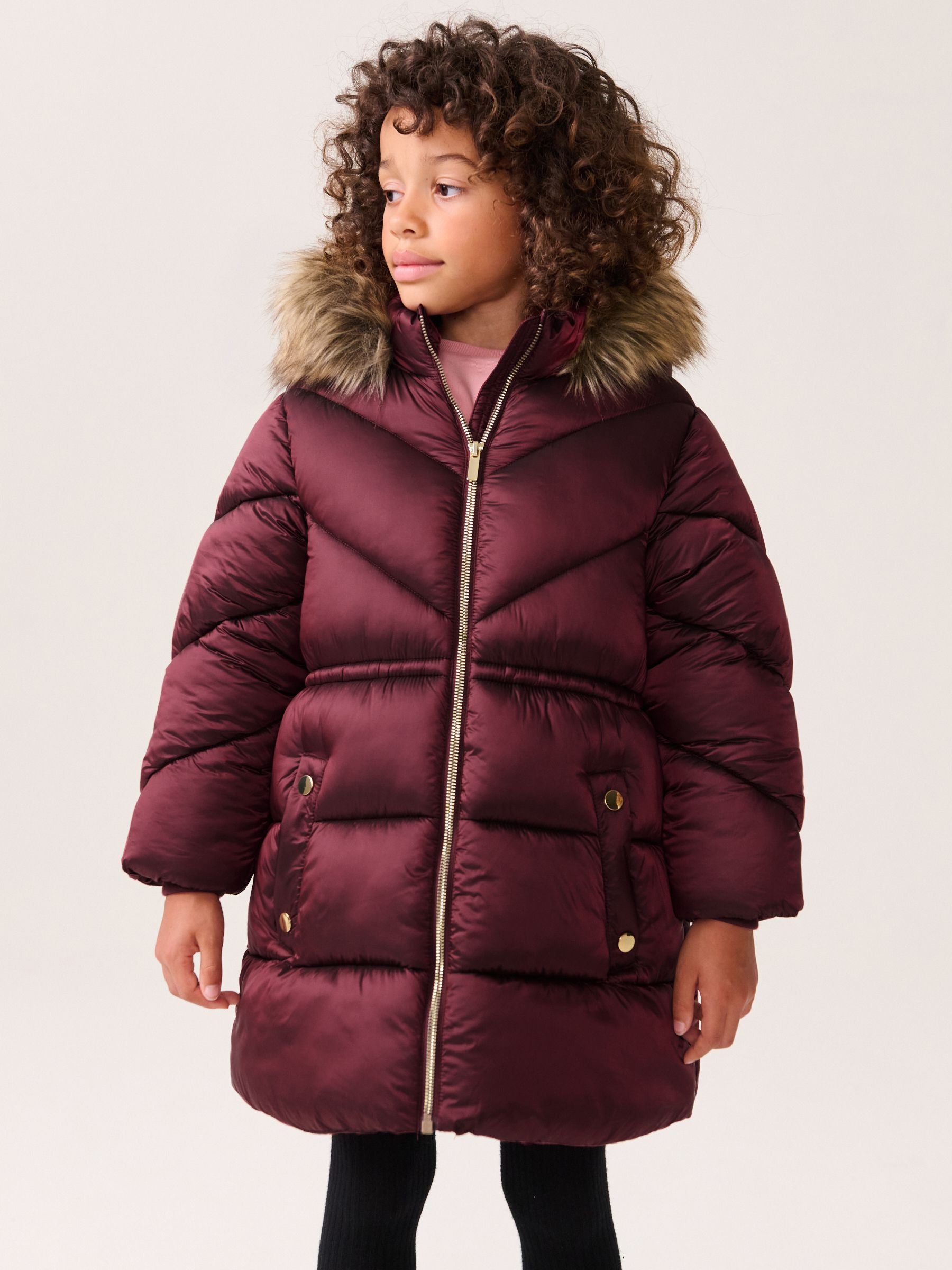 Berry Shower Resistant Faux Fur Trim Padded Coat (3-16yrs)