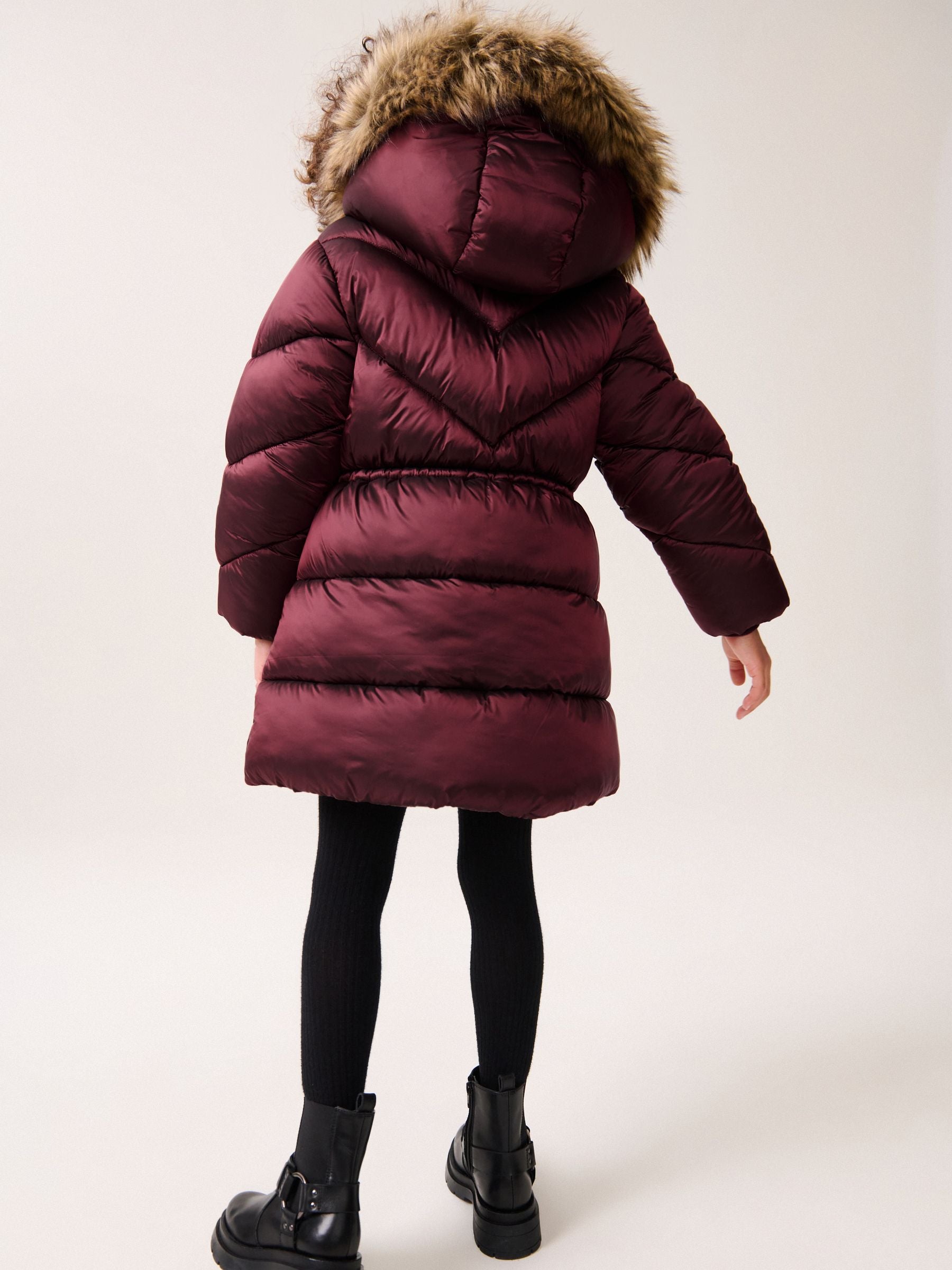 Berry Shower Resistant Faux Fur Trim Padded Coat (3-16yrs)