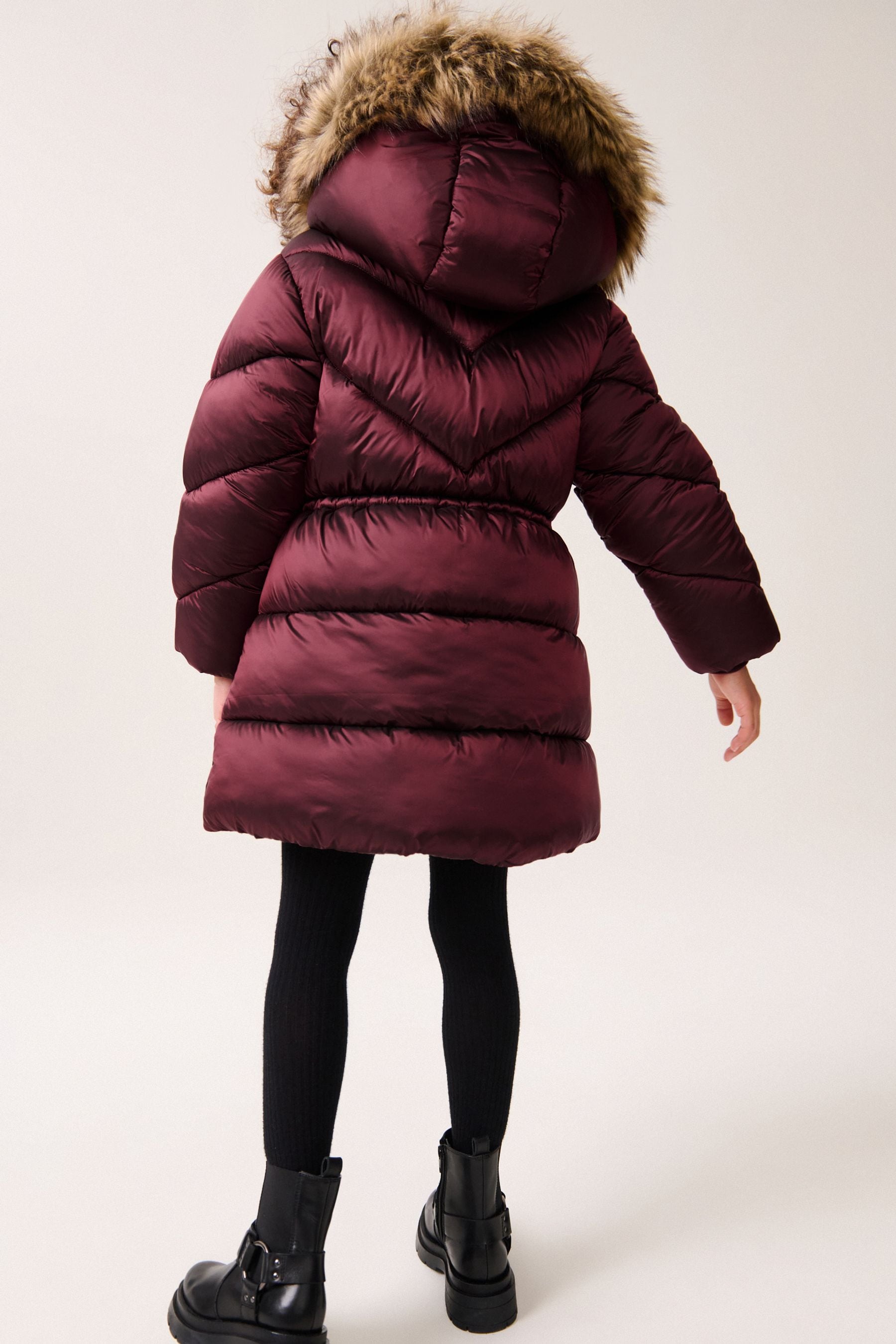 Berry Shower Resistant Faux Fur Trim Padded Coat (3-16yrs)