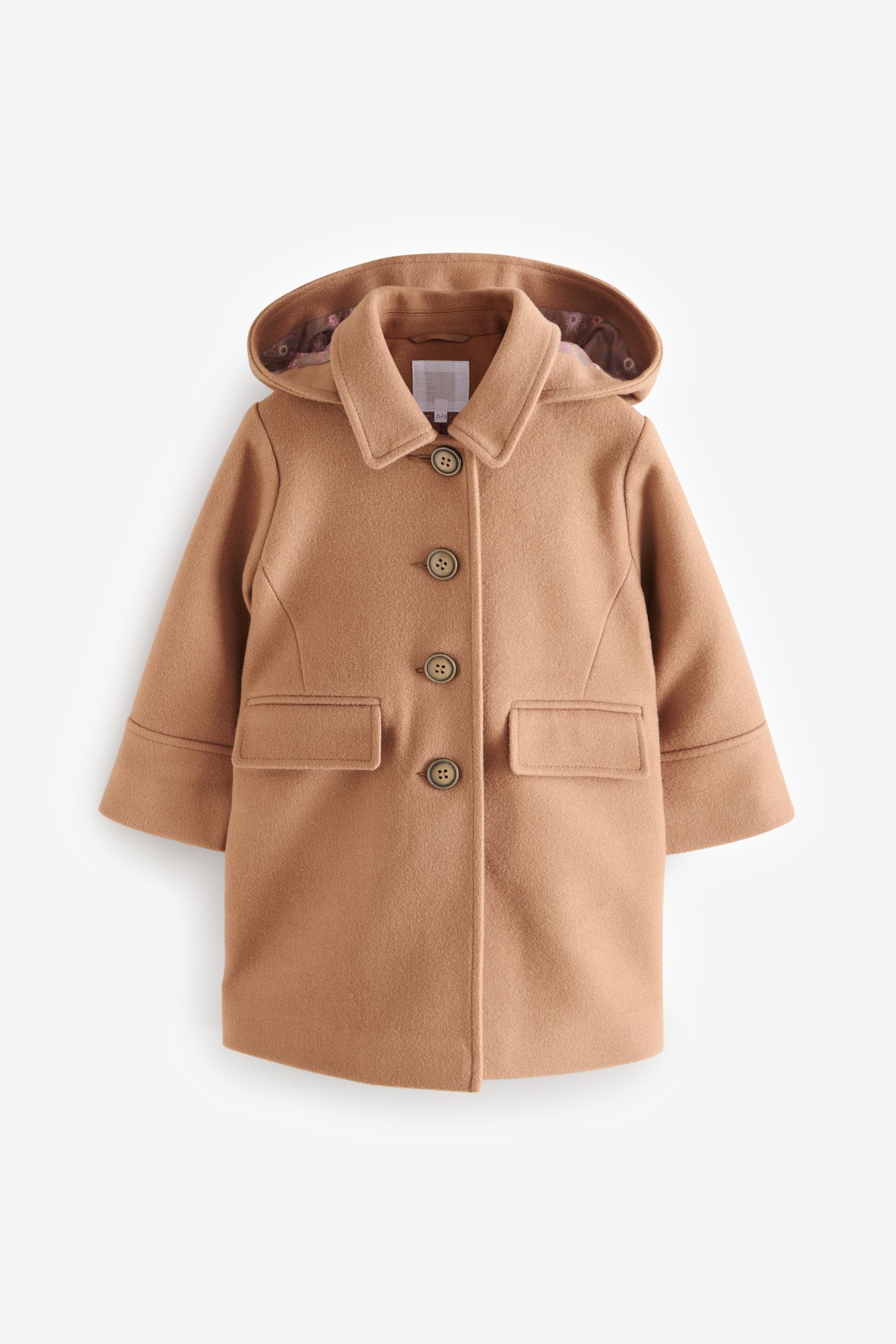 Camel Single Breasted Hooded Coat with Wool (3mths-10yrs)