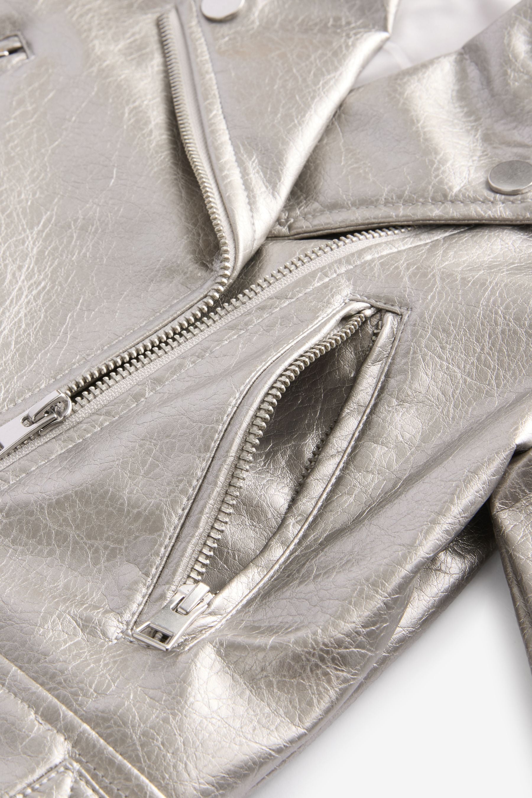 Silver PU Biker Jacket (3-16yrs)