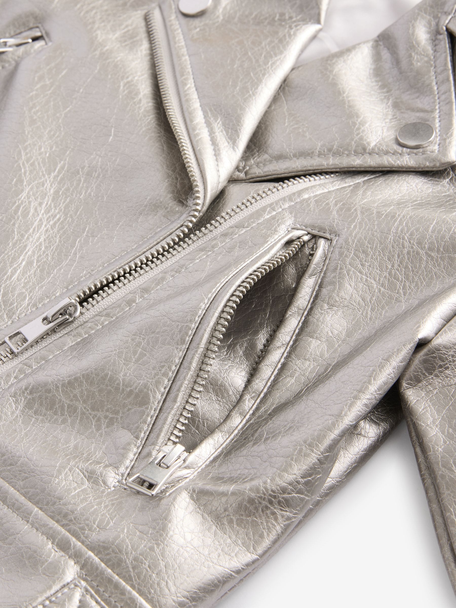 Silver PU Biker Jacket (3-16yrs)