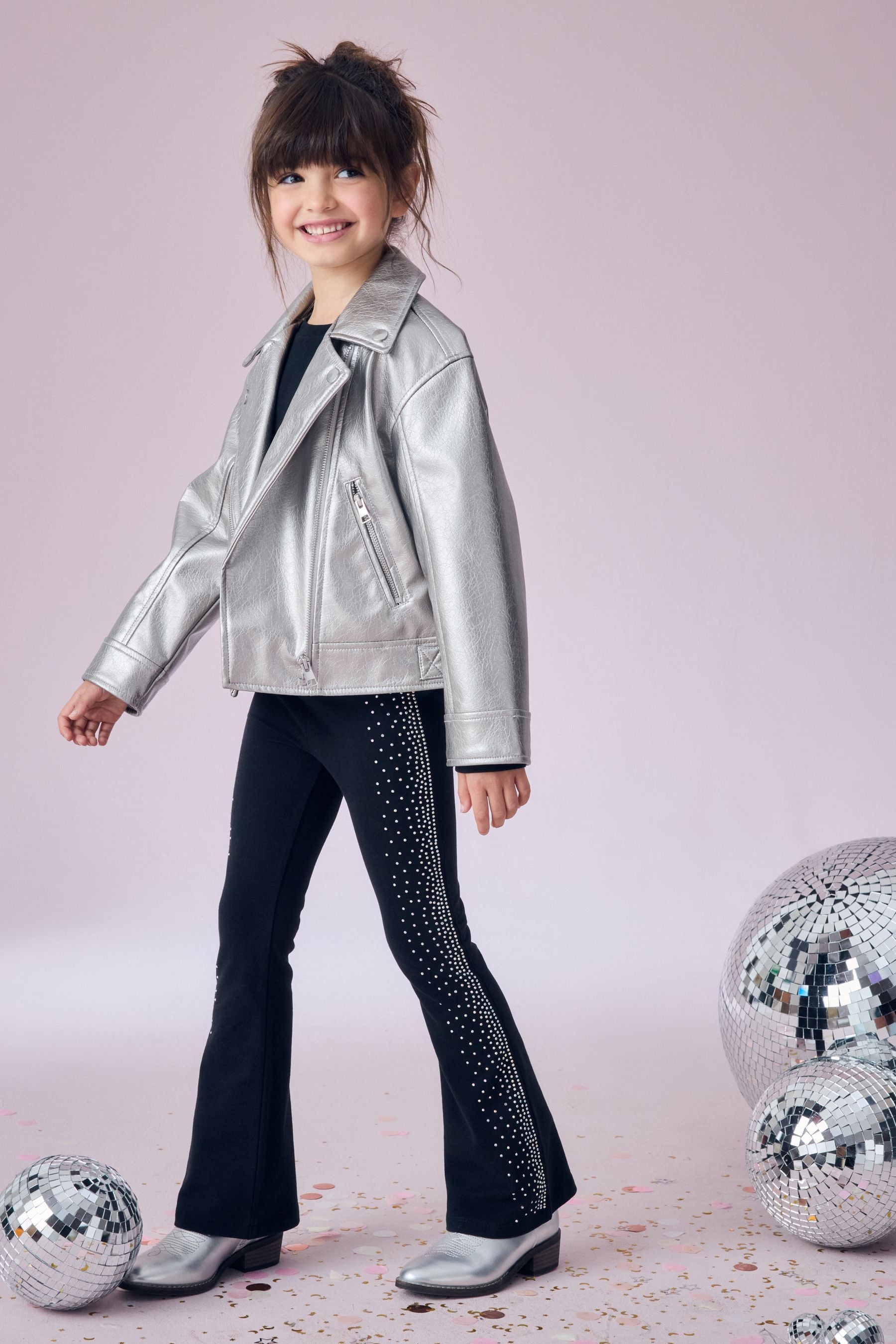 Silver PU Biker Jacket (3-16yrs)