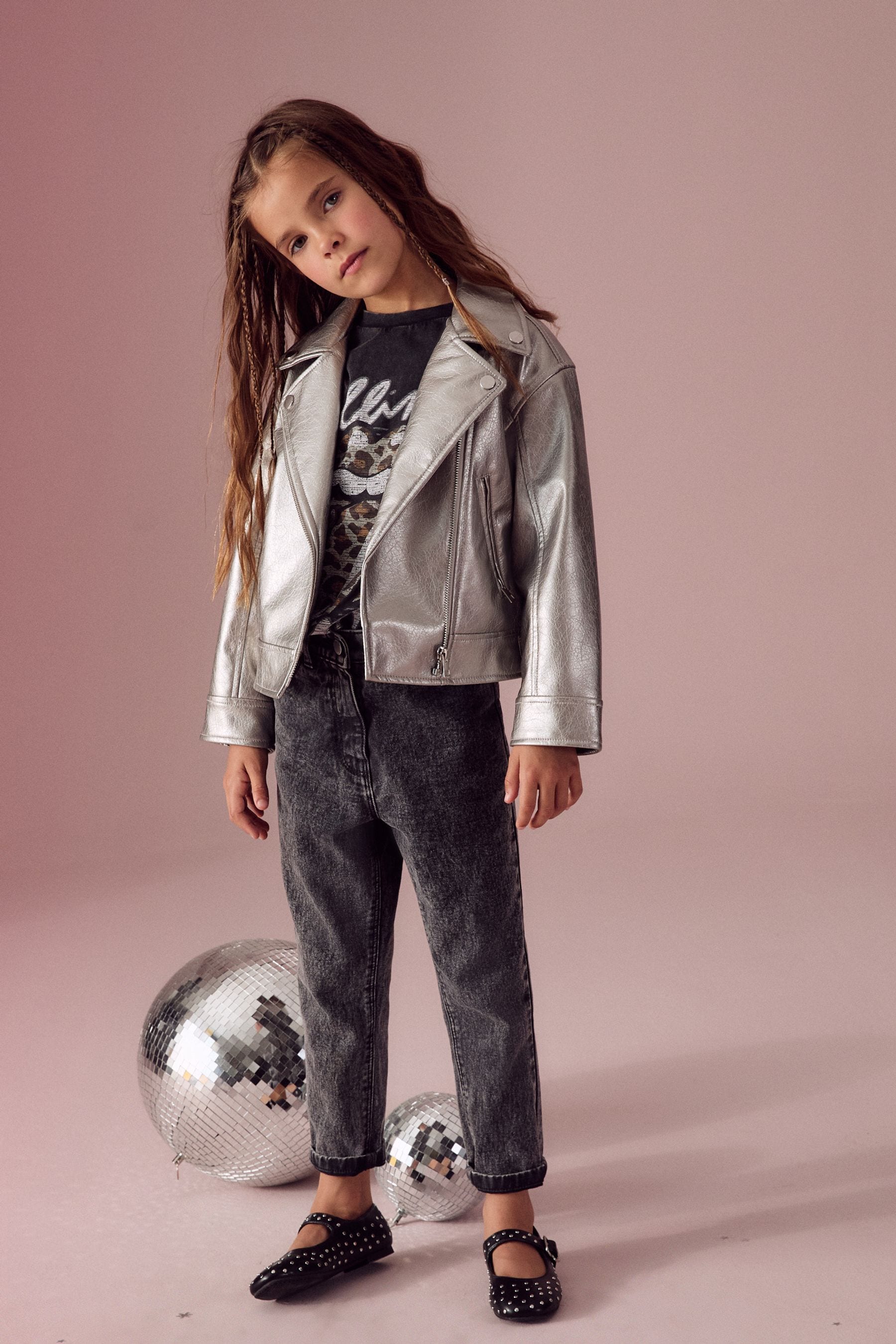 Silver PU Biker Jacket (3-16yrs)