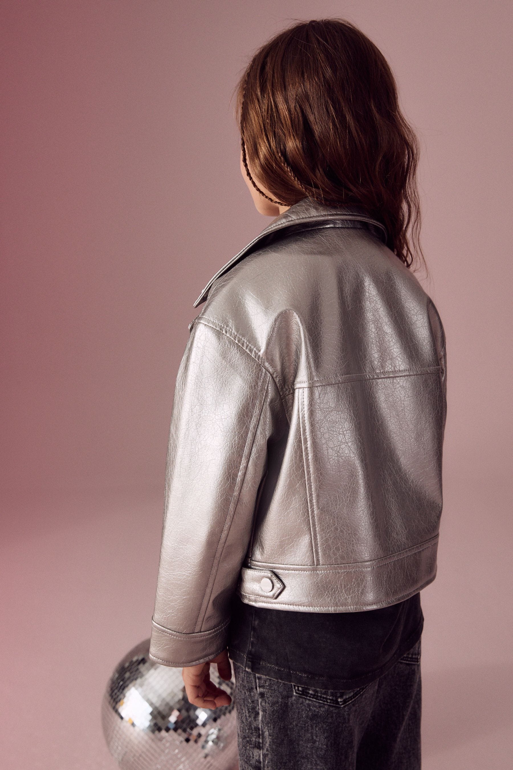 Silver PU Biker Jacket (3-16yrs)