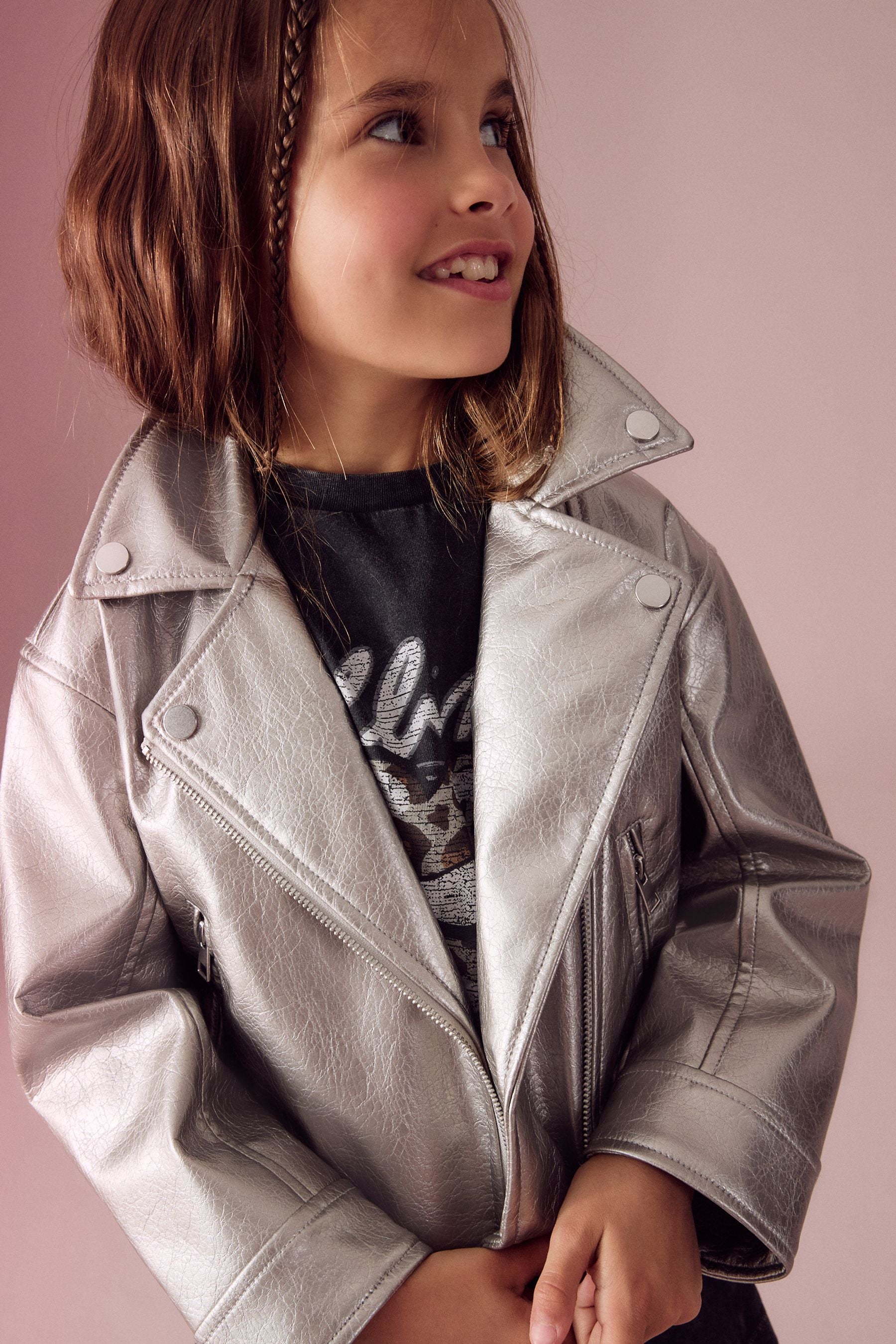 Silver PU Biker Jacket (3-16yrs)