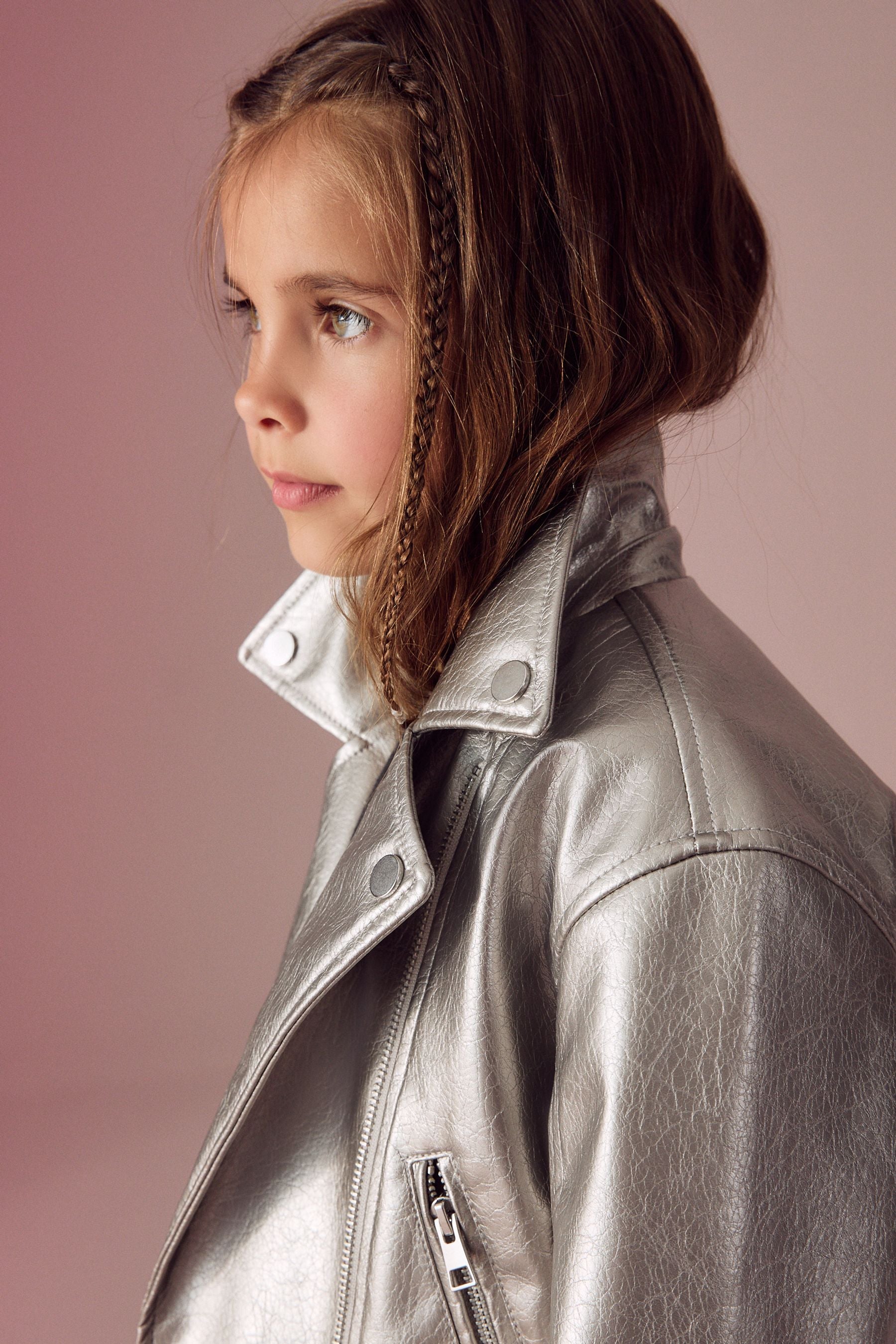 Silver PU Biker Jacket (3-16yrs)