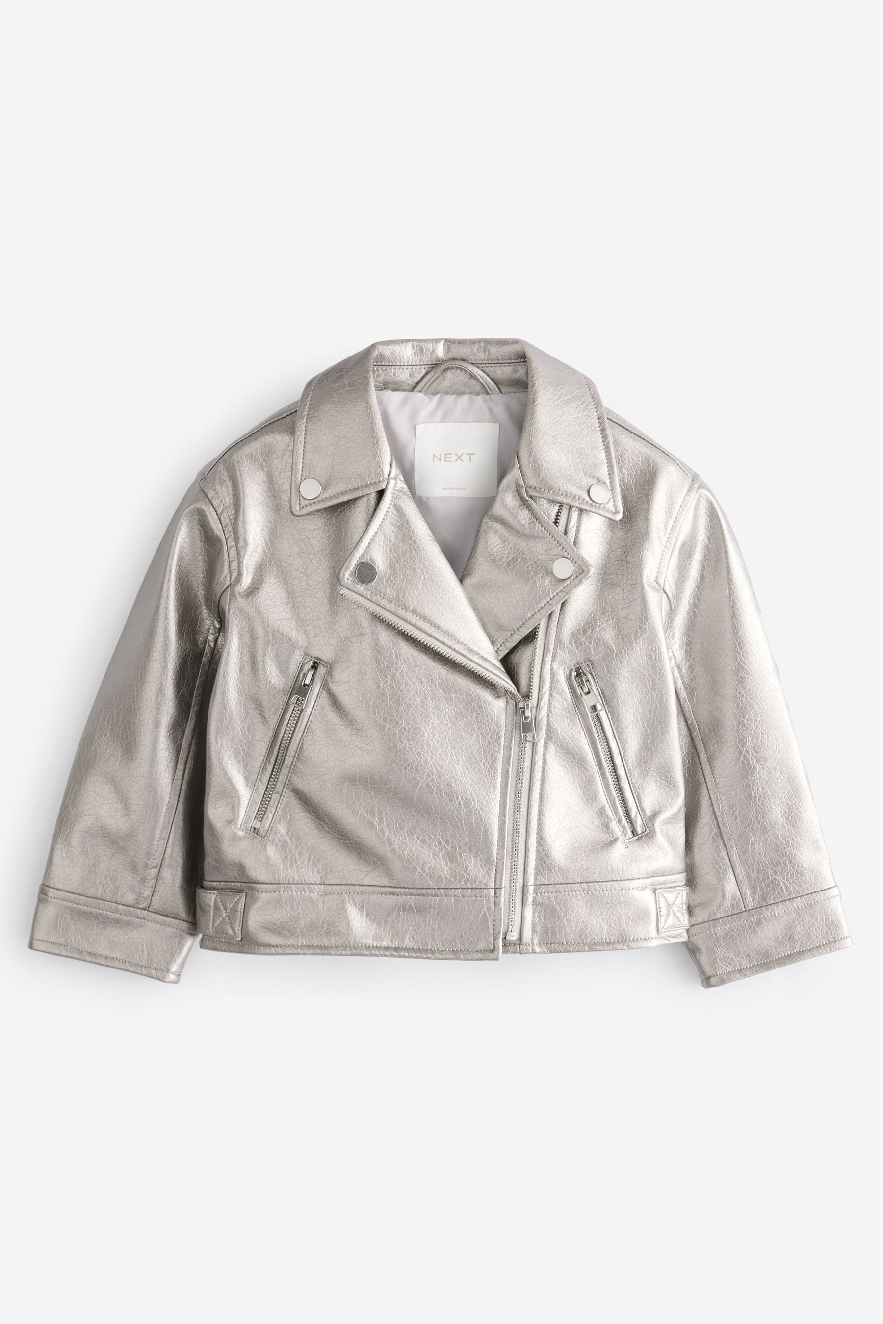 Silver PU Biker Jacket (3-16yrs)