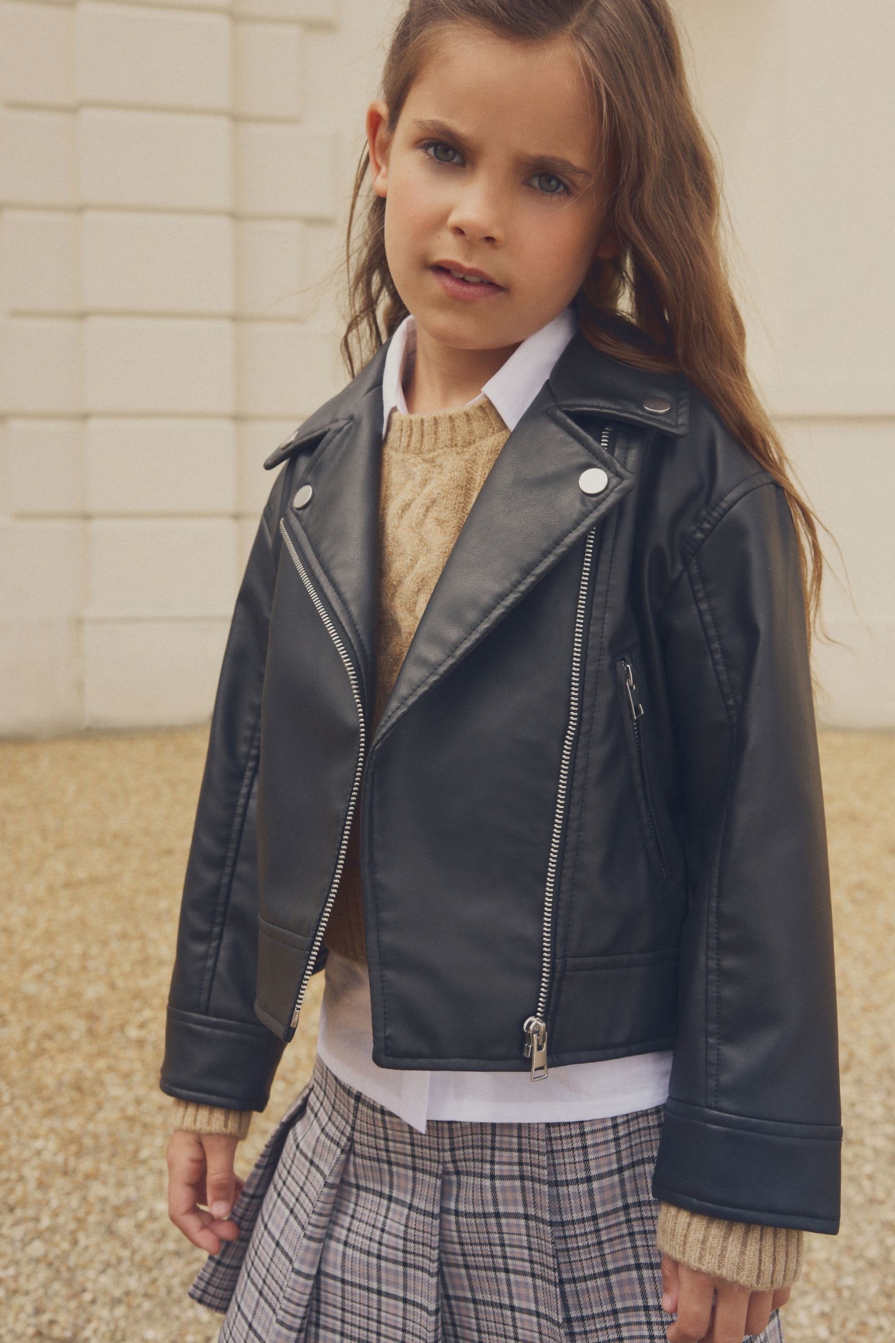 Black/Brown PU Biker Jacket (3-16yrs)