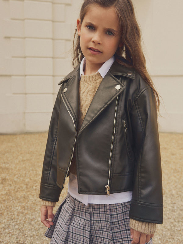 Black/Brown PU Biker Jacket (3-16yrs)