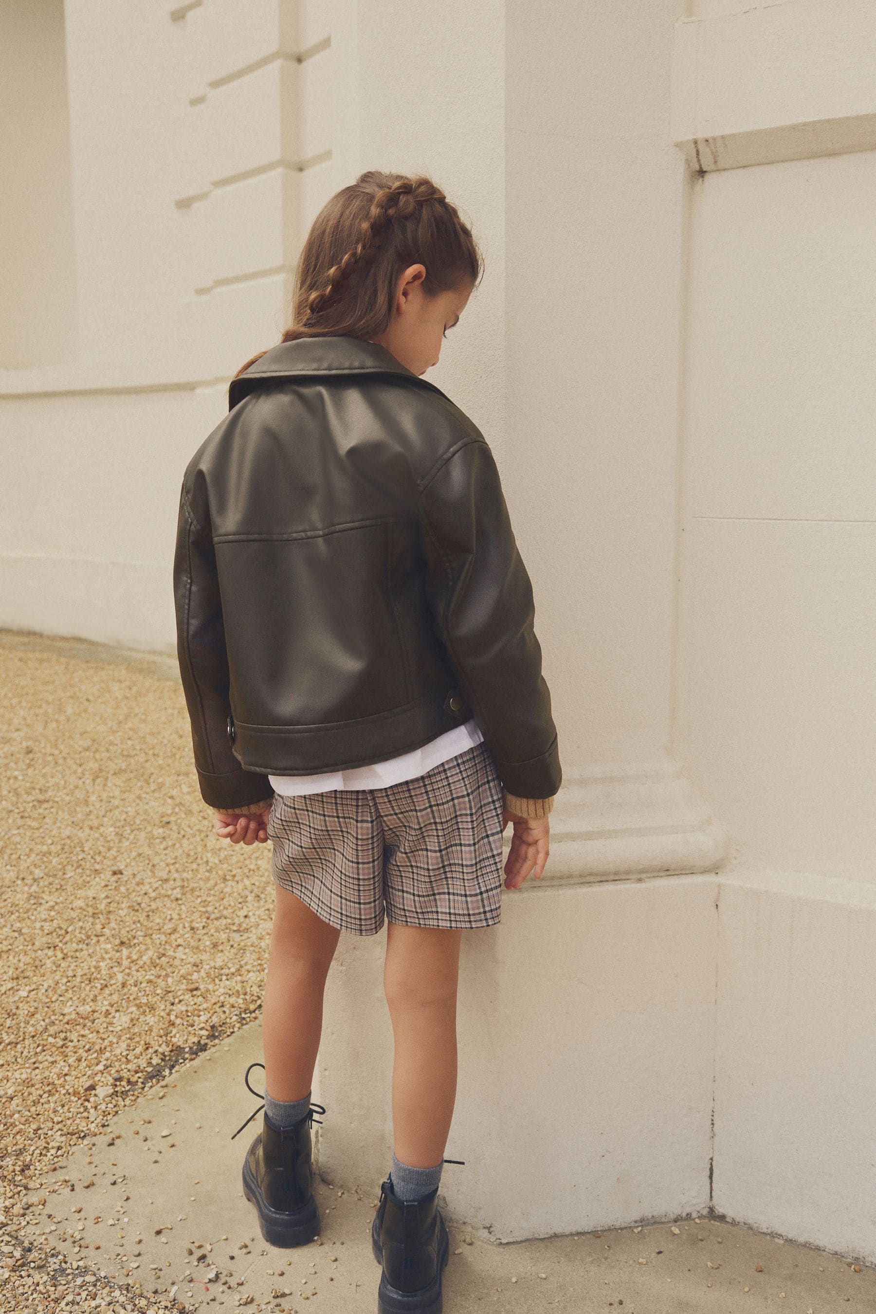 Black/Brown PU Biker Jacket (3-16yrs)