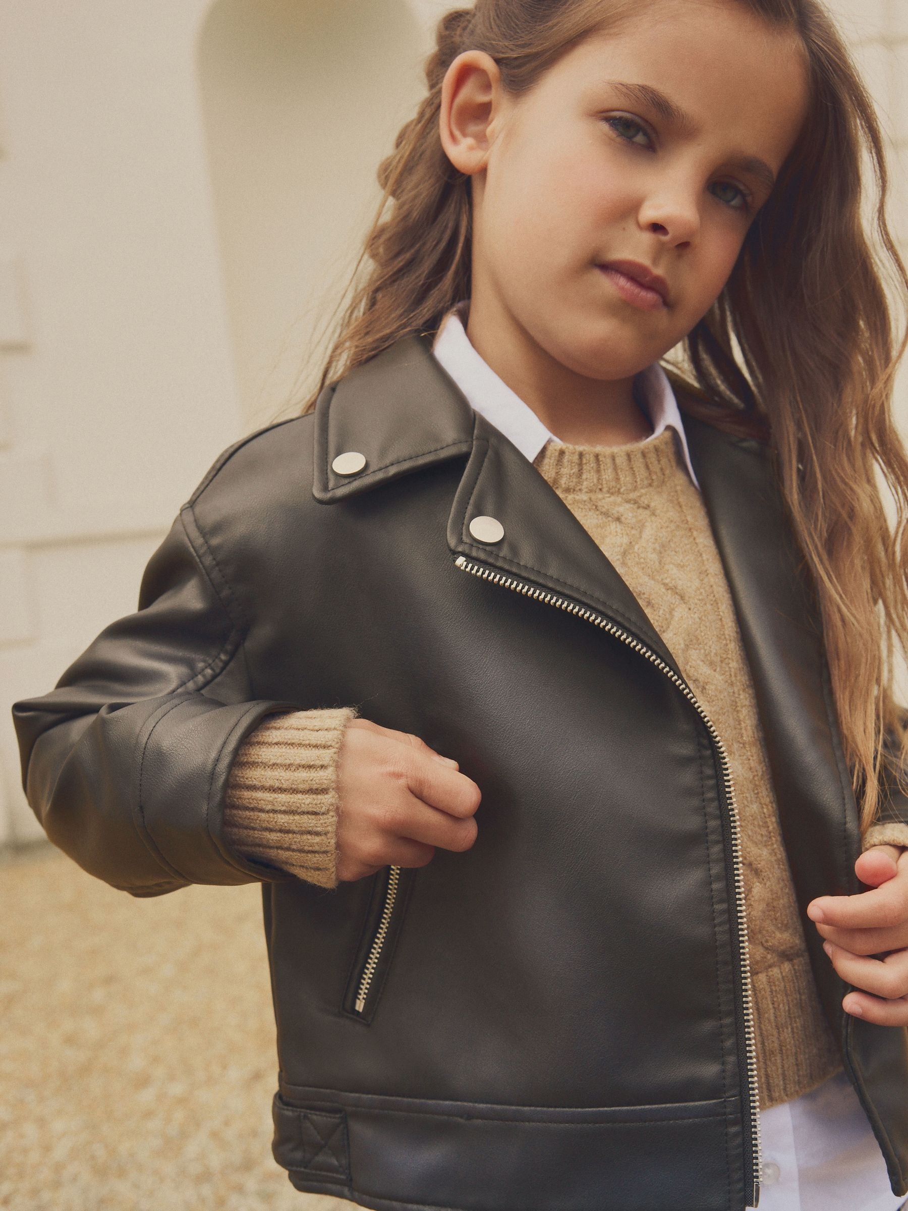 Black/Brown PU Biker Jacket (3-16yrs)