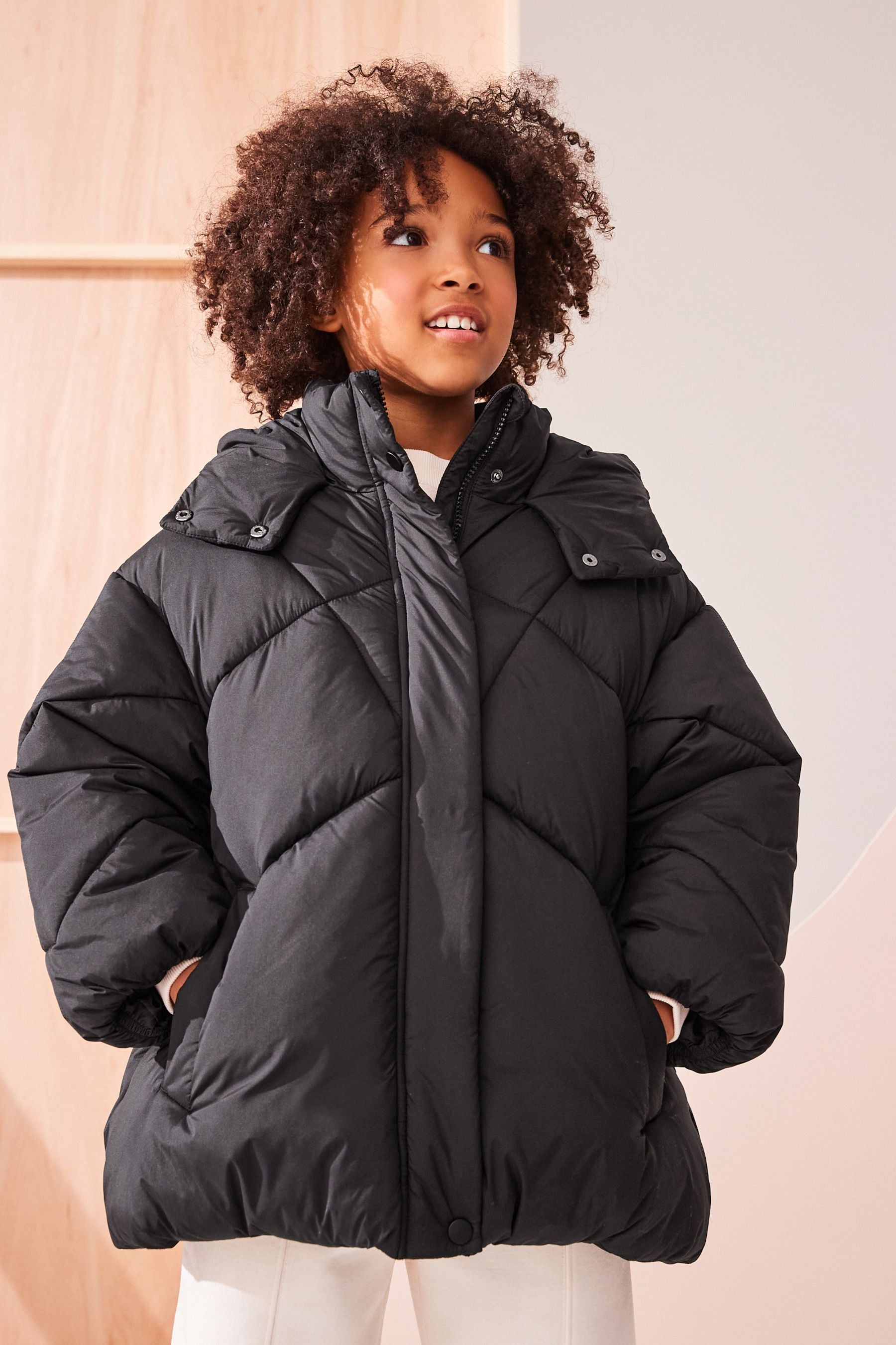 Black Shower Resistant Padded Coat (3-16yrs)