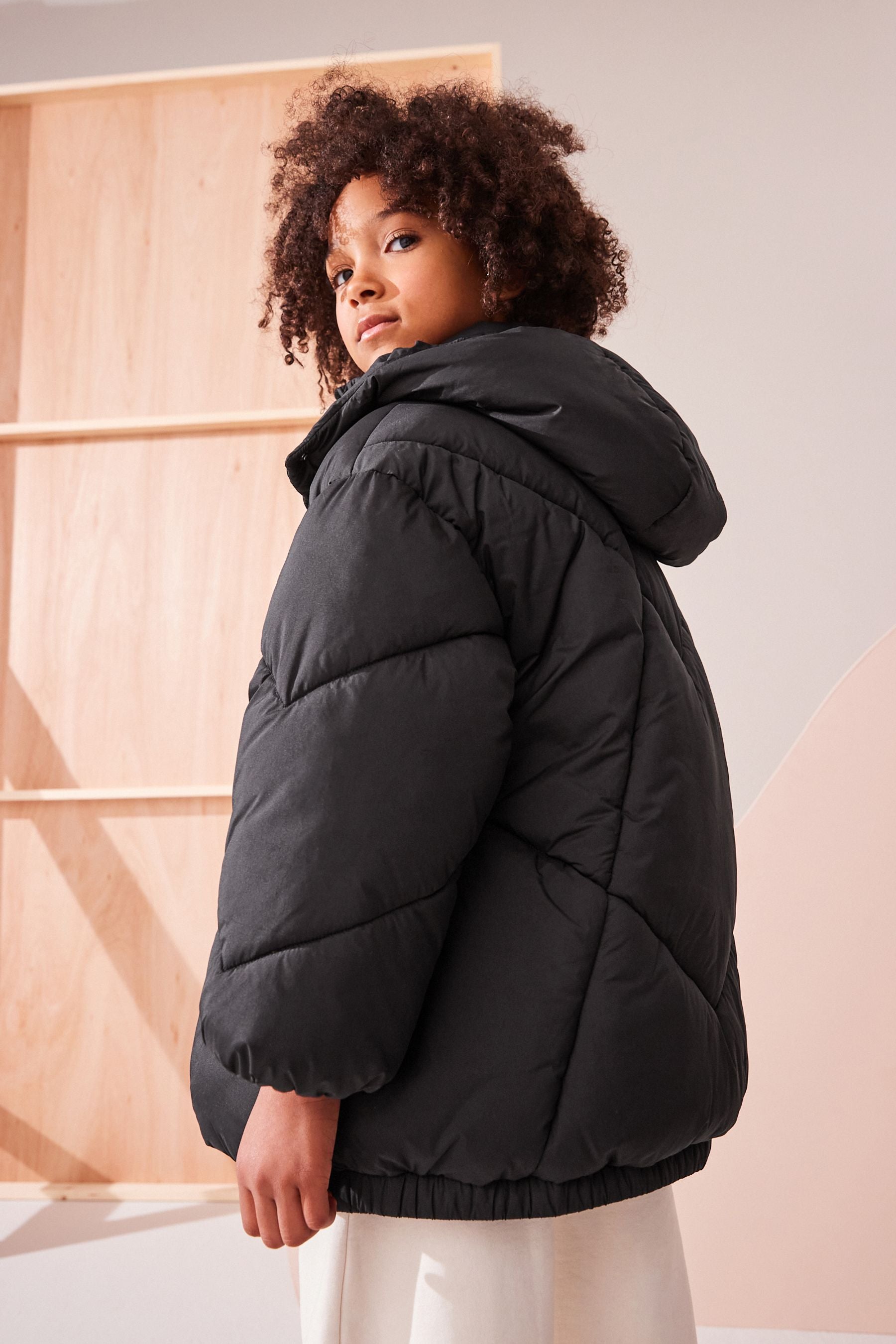 Black Shower Resistant Padded Coat (3-16yrs)